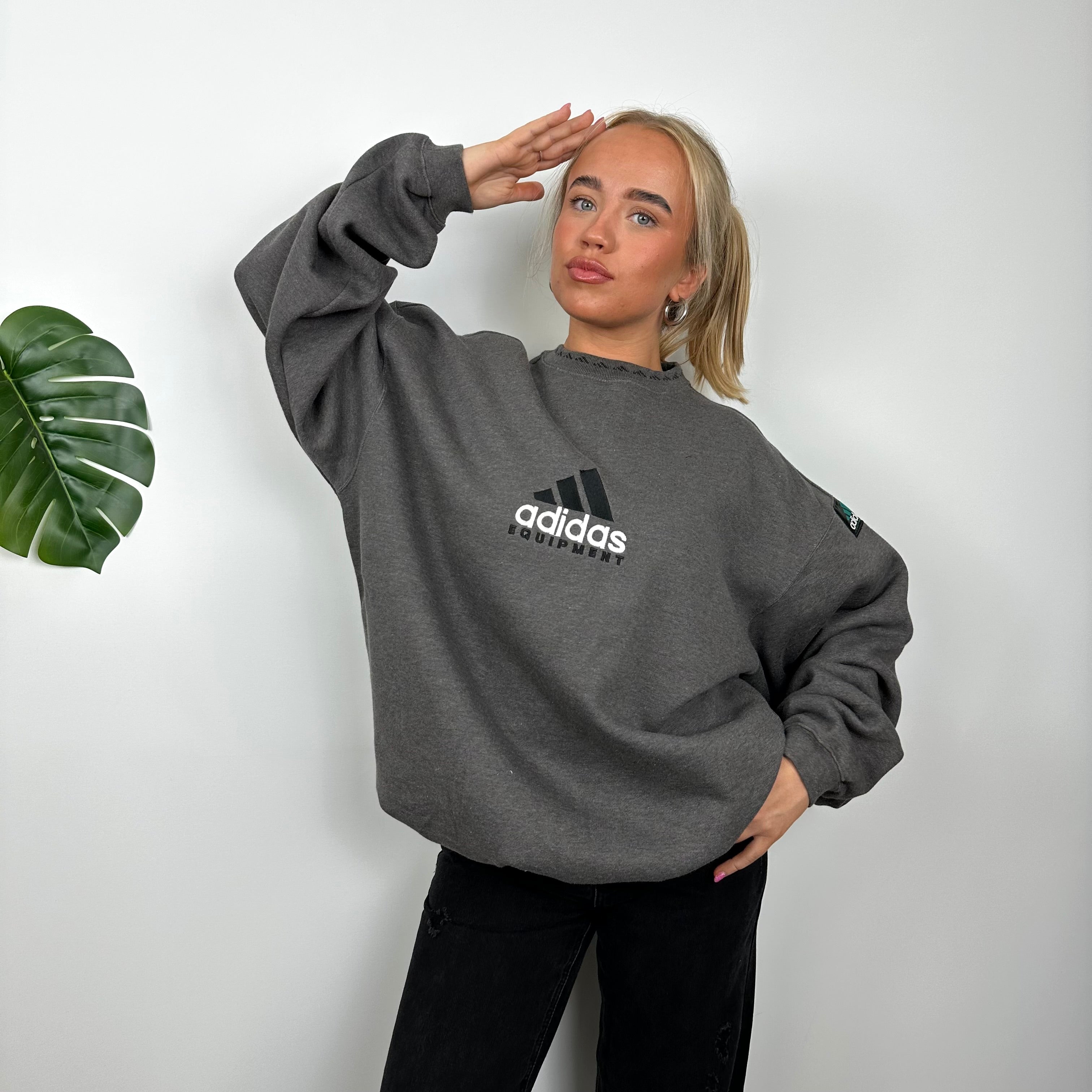 Adidas Equipment RARE Grey Embroidered Spell Out Sweatshirt (L)