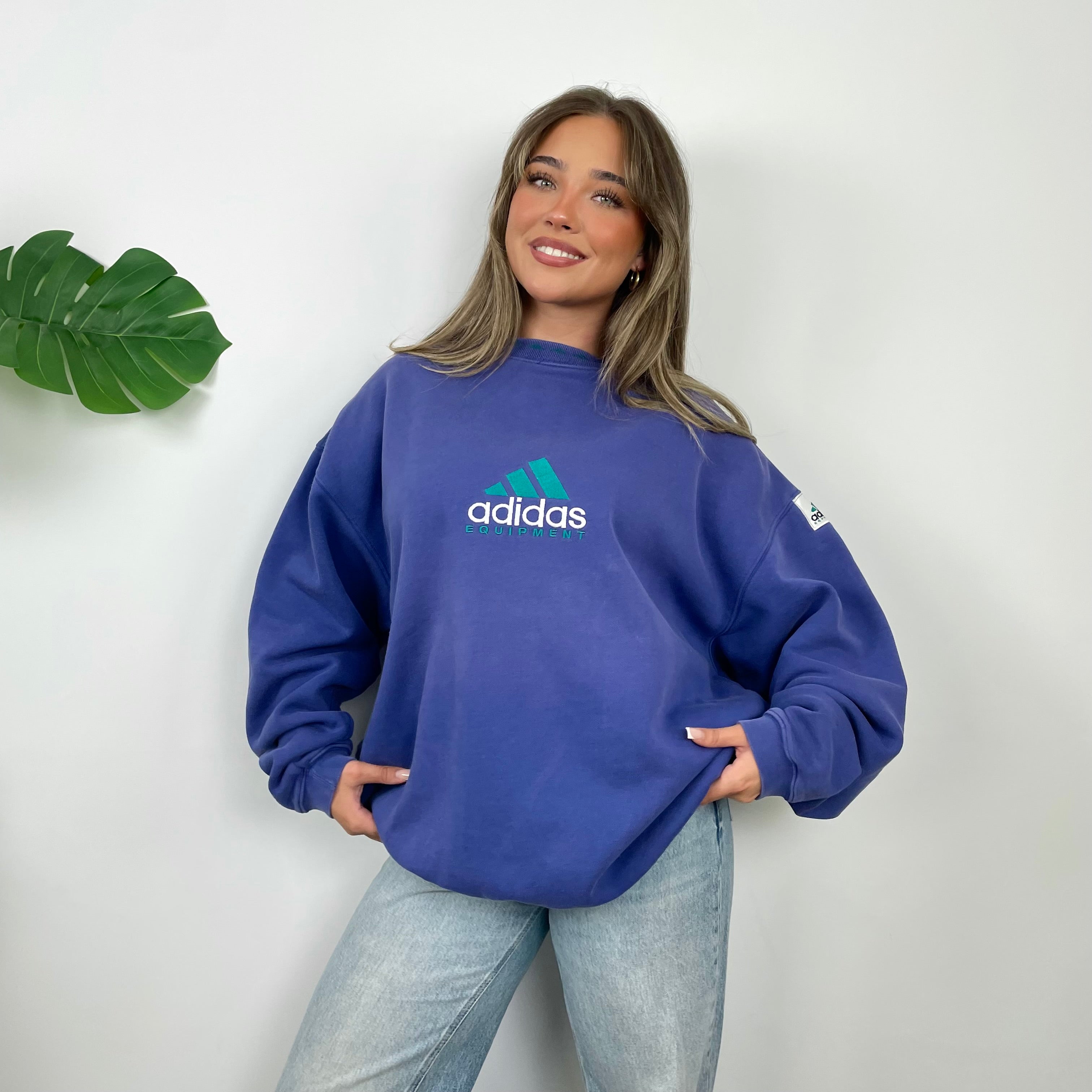 Adidas Equipment Blue Embroidered Spell Out Sweatshirt (L)