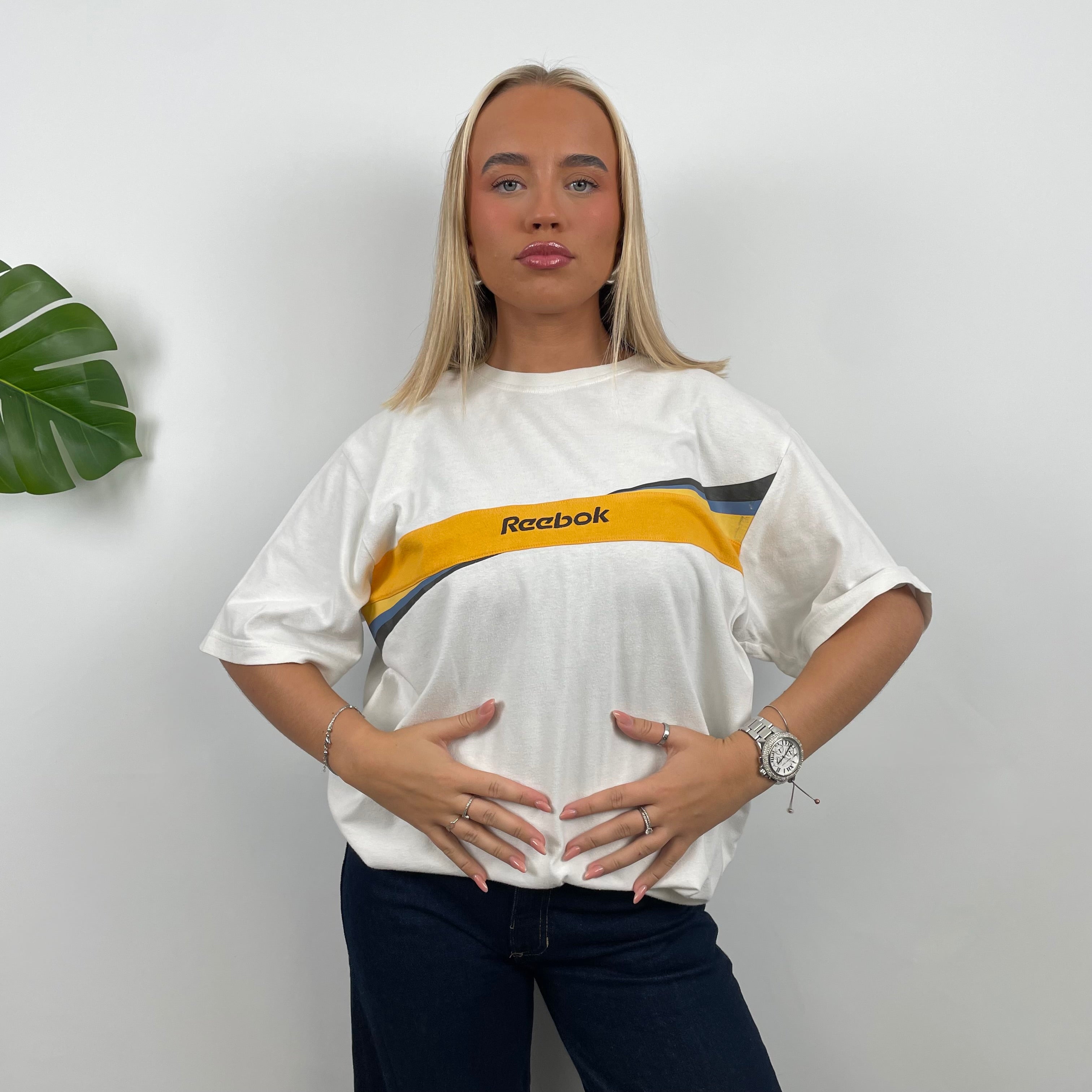 Reebok White Embroidered Spell Out T Shirt (L)