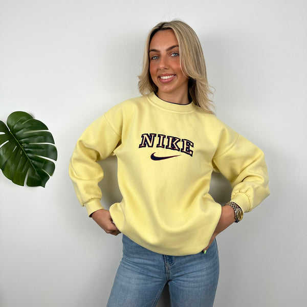 Nike Pastel Yellow Embroidered Spell Out Sweatshirt (M)