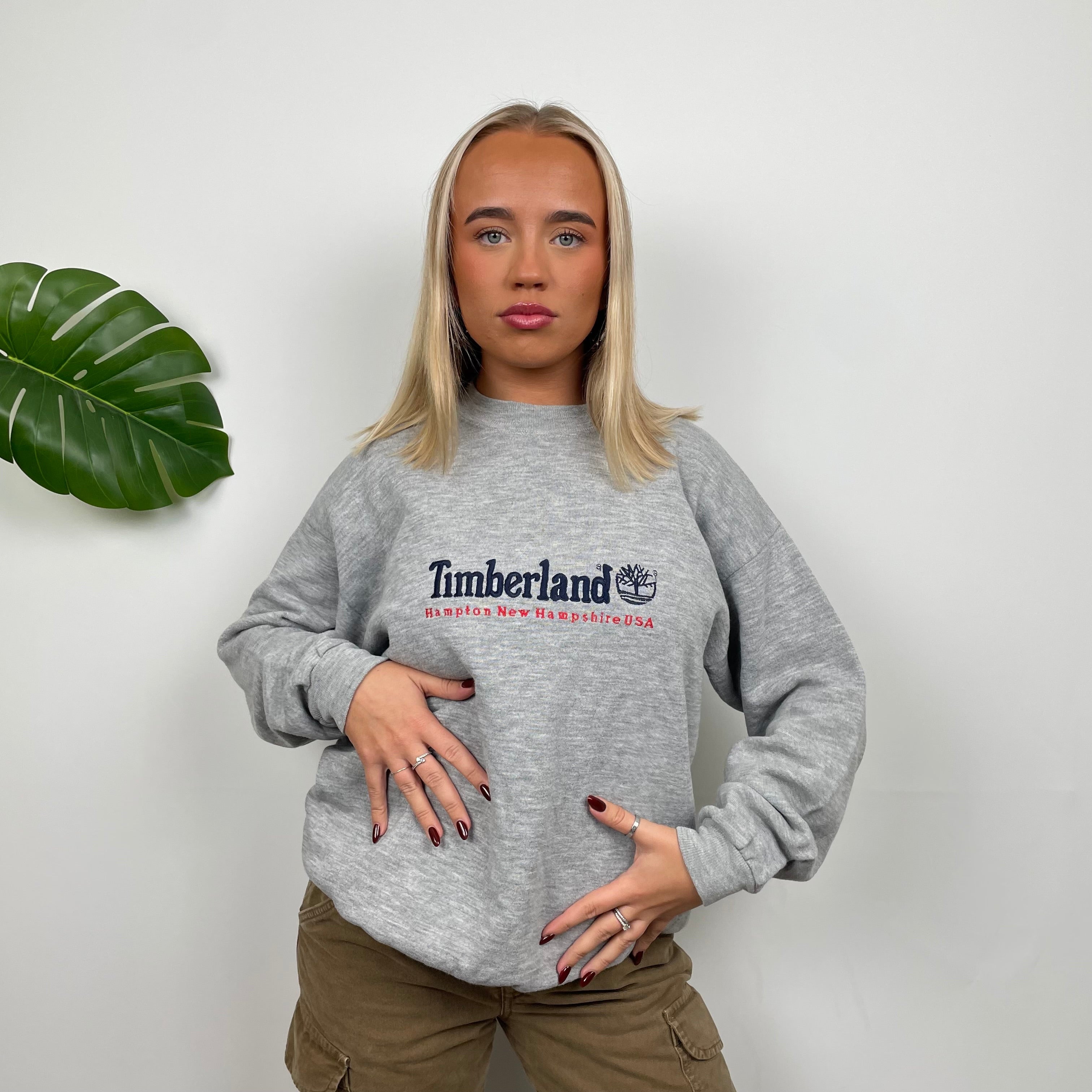 Timberland Grey Embroidered Spell Out Sweatshirt (M)