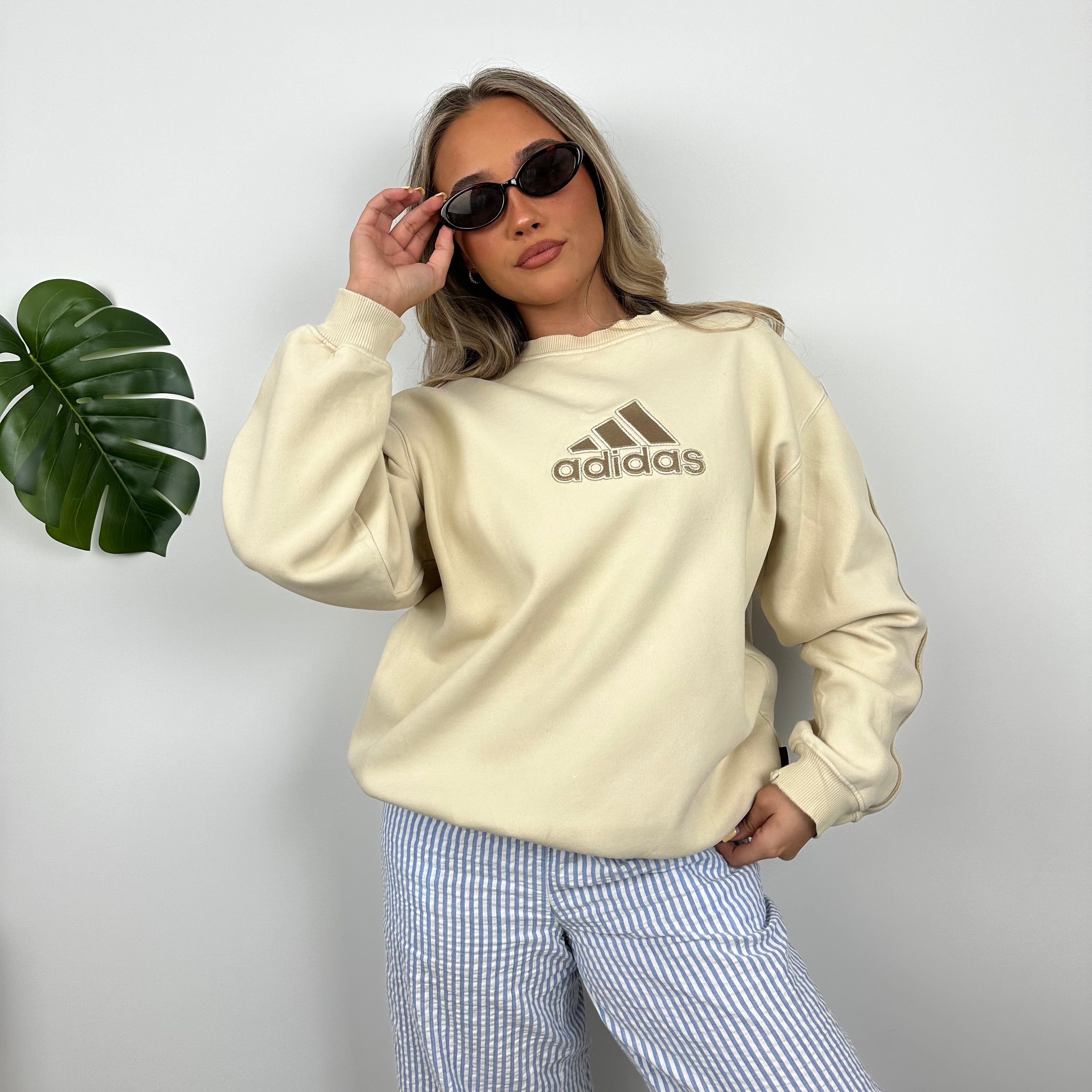 Adidas Cream Embroidered Spell Out Sweatshirt (M)