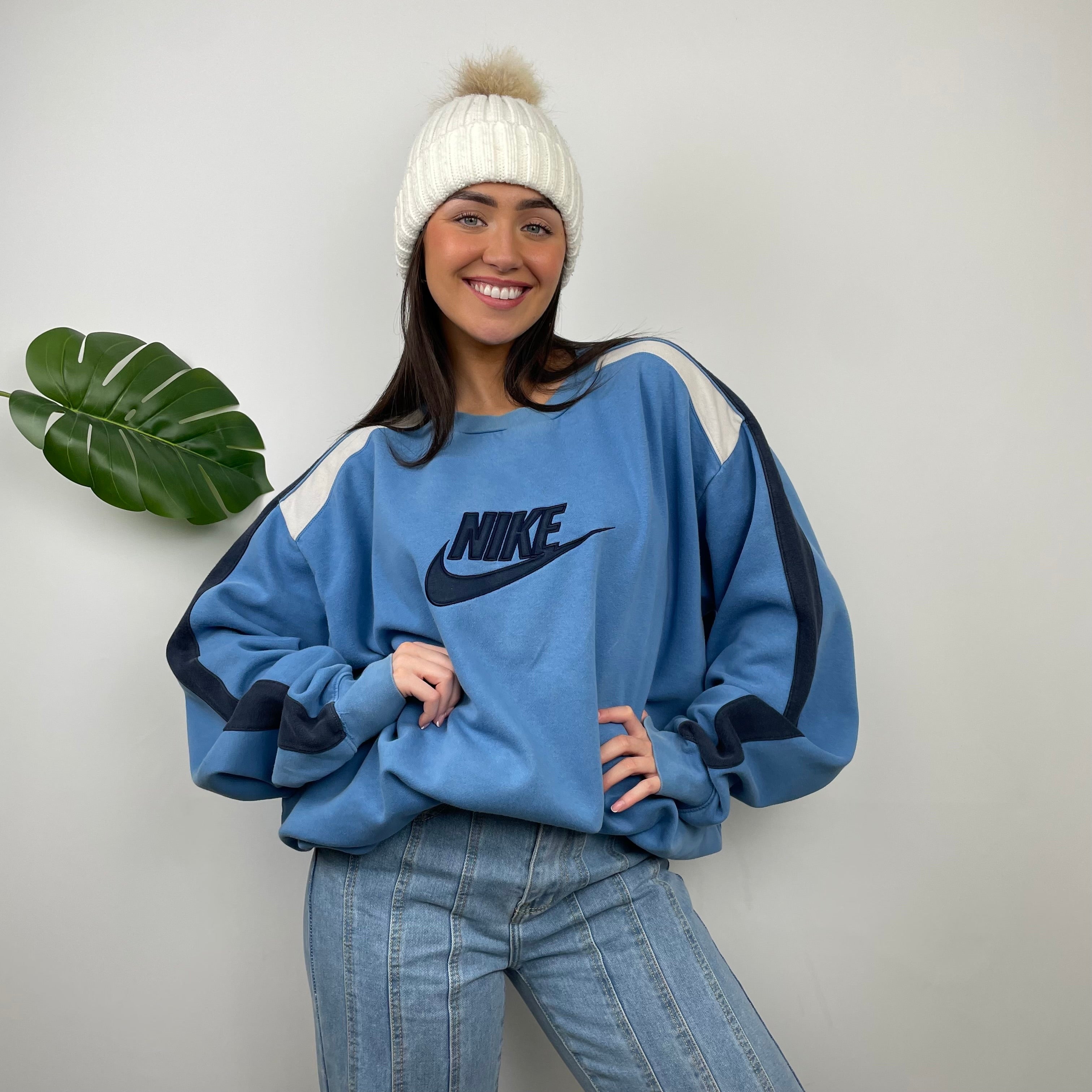 Nike Baby Blue Embroidered Spell Out Sweatshirt (XXL)