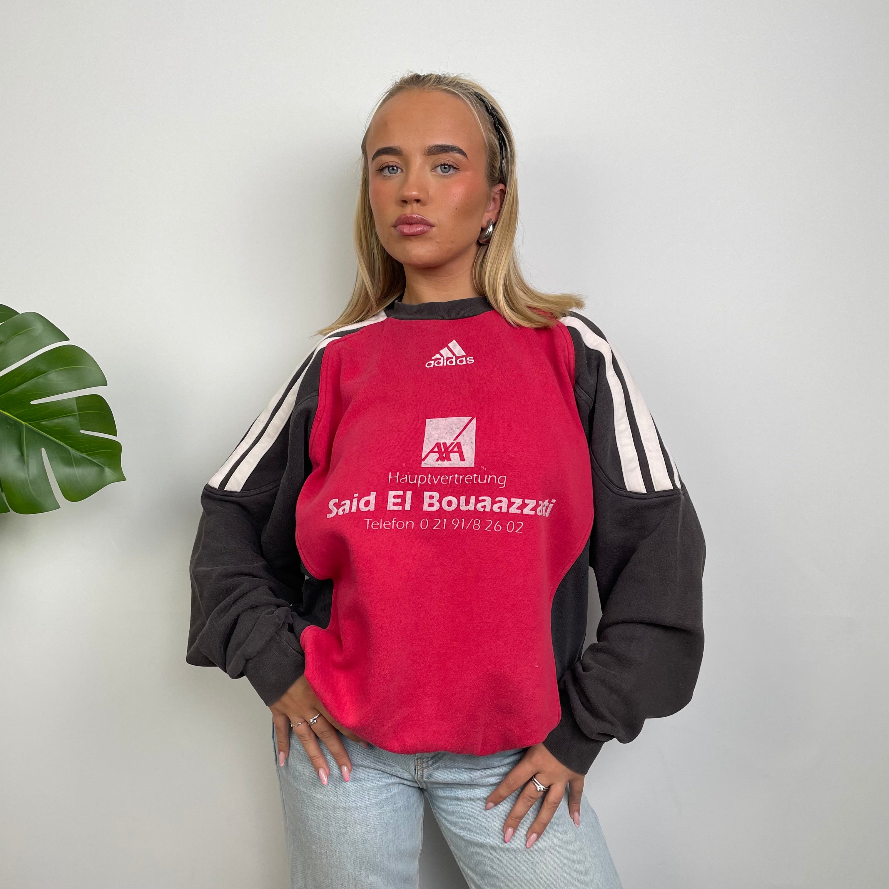 Adidas Red & Black Embroidered Spell Out Sweatshirt (L)