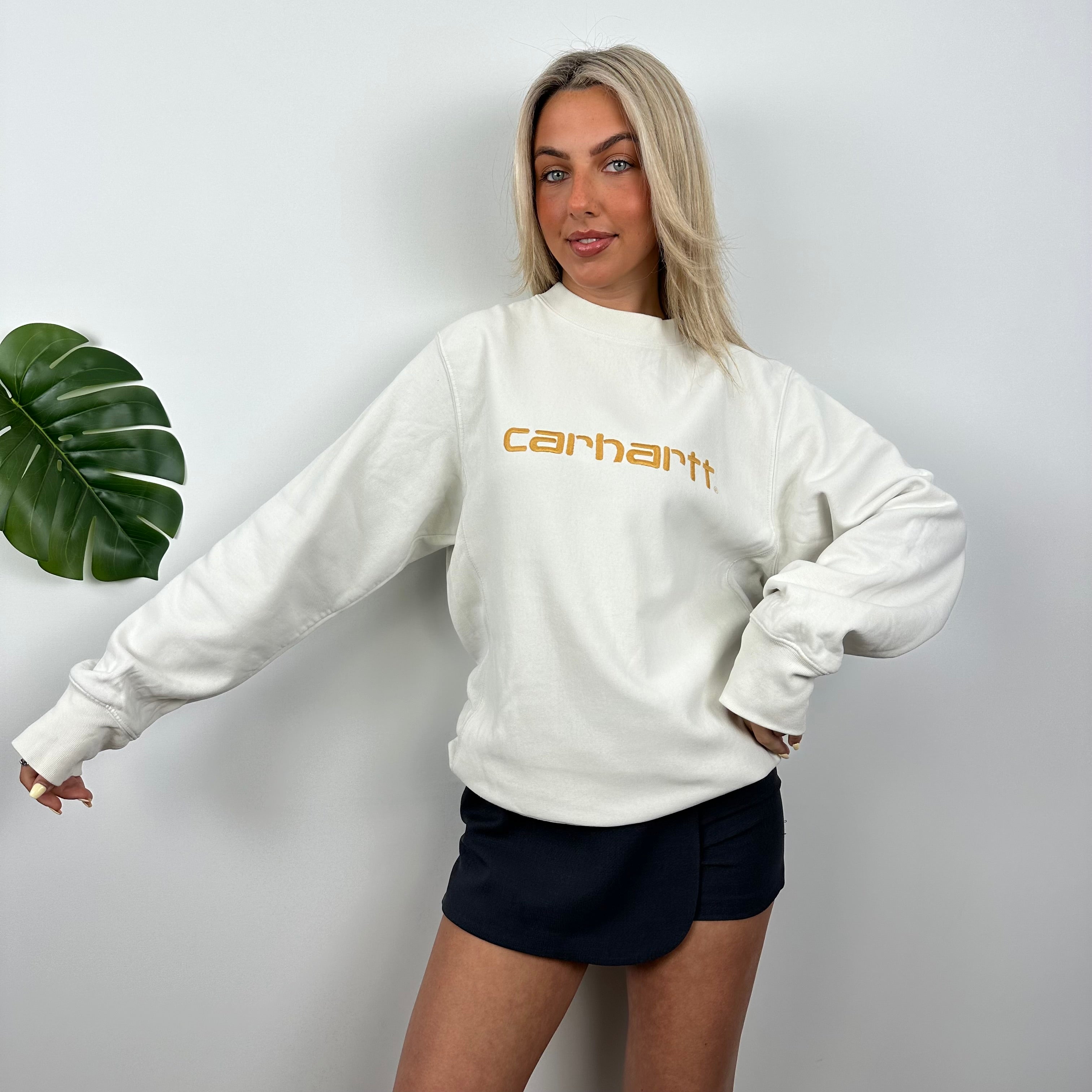 Carhartt RARE White Embroidered Spell Out Sweatshirt (M)