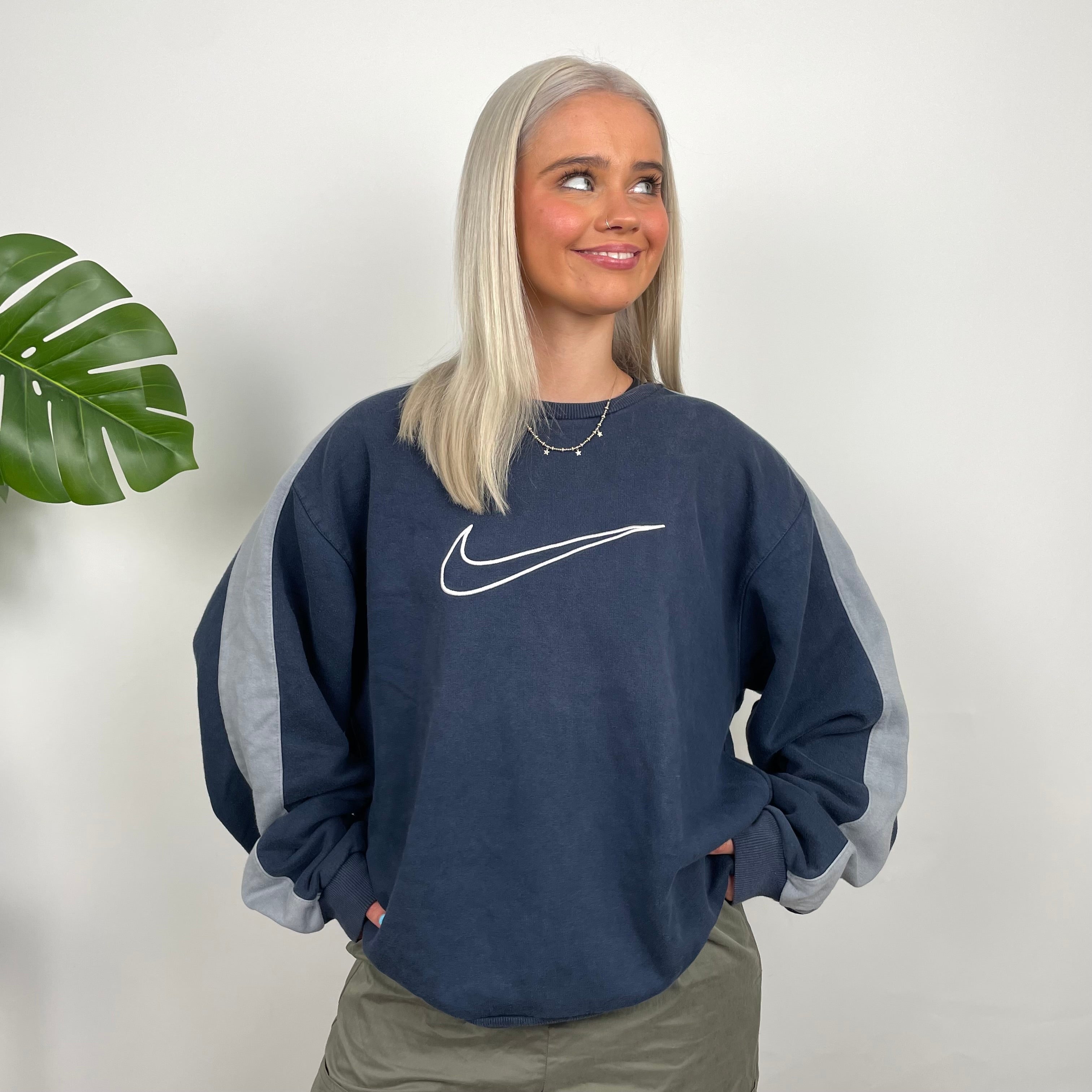 Nike RARE Navy Embroidered Swoosh Sweatshirt (M)