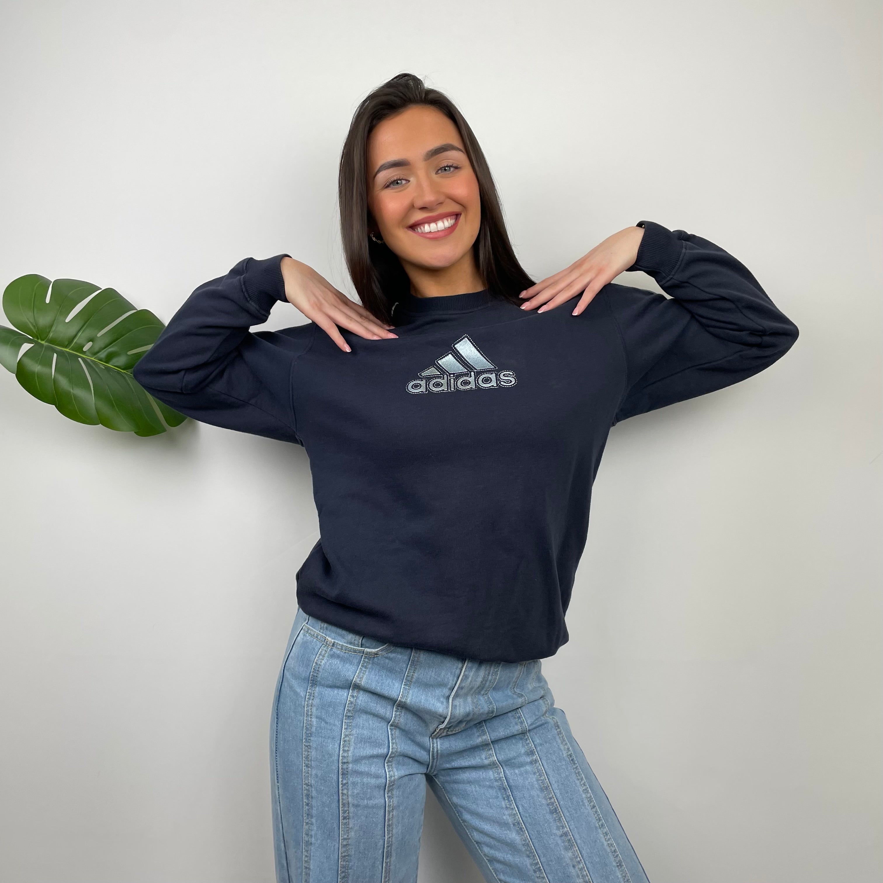 Adidas Navy Embroidered Spell Out Sweatshirt (M)