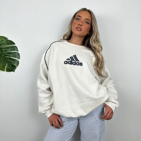 Adidas White Embroidered Spell Out Sweatshirt (M)