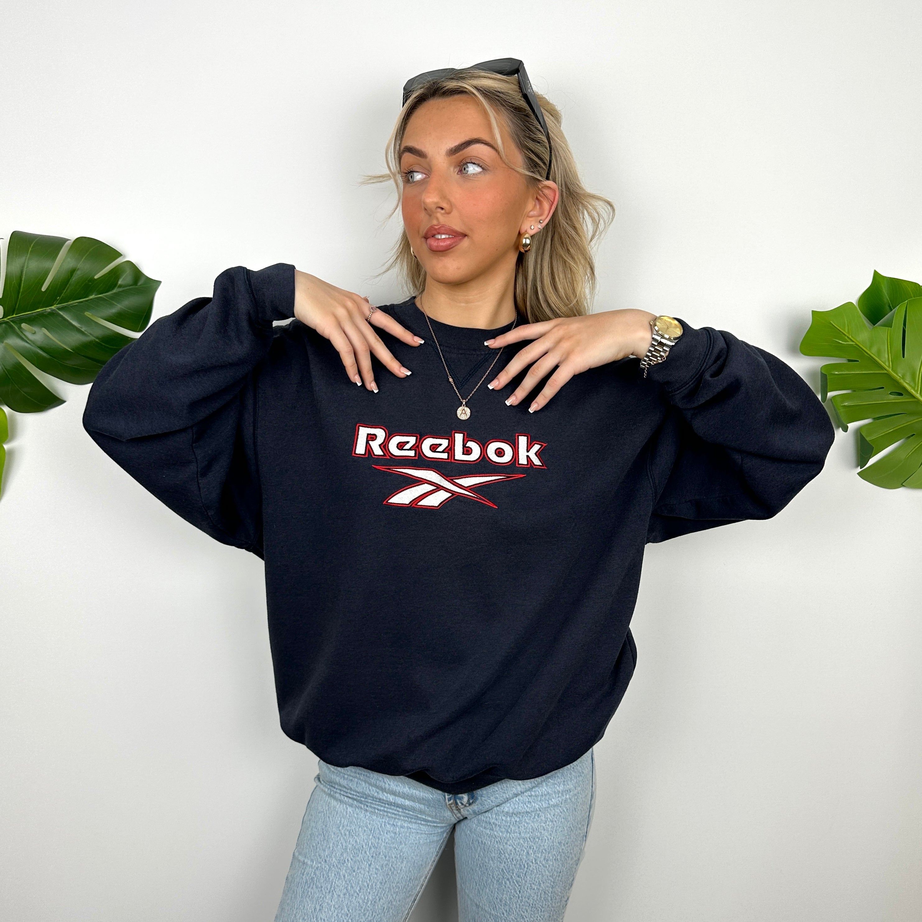 Reebok Navy Embroidered Spell Out Sweatshirt (M)