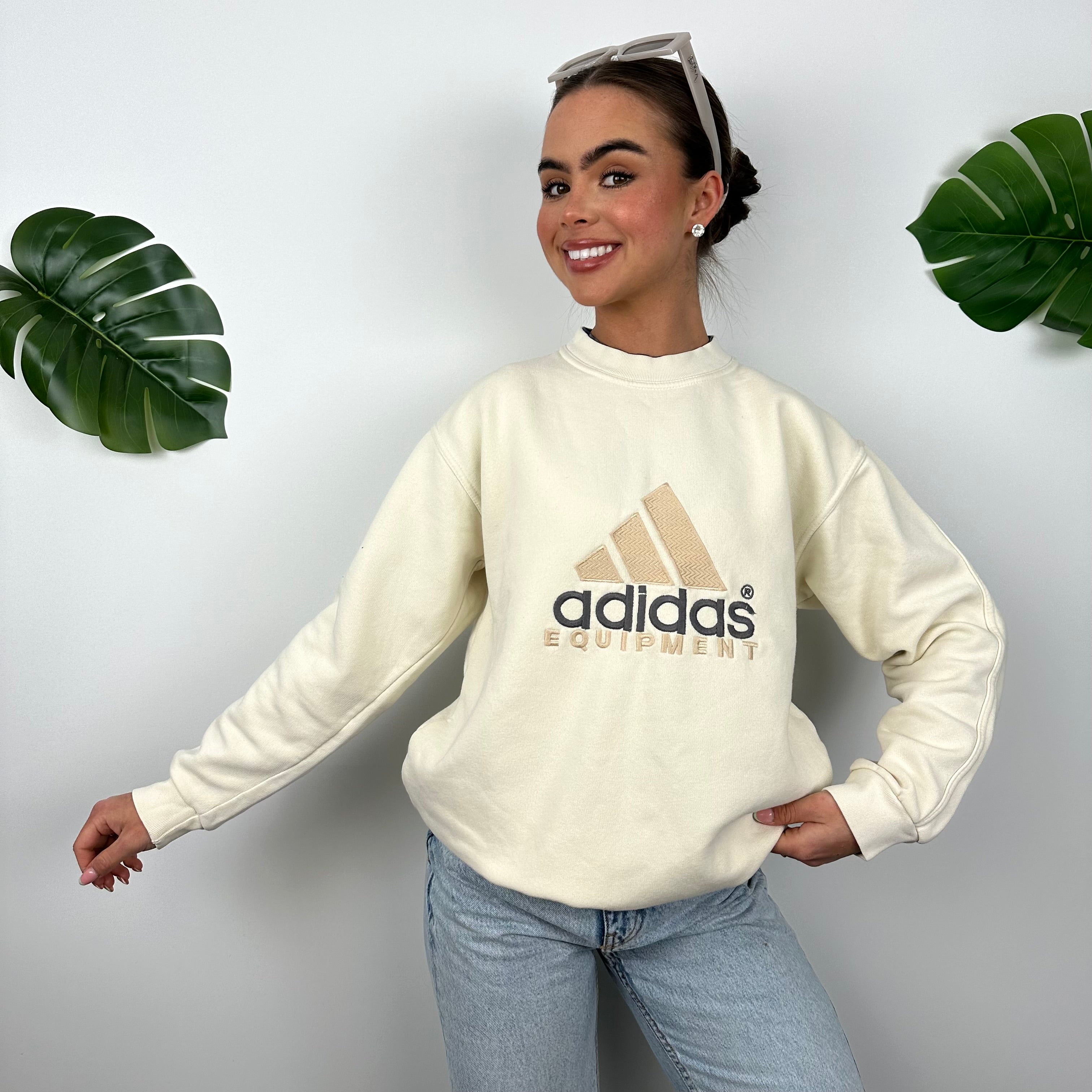 Adidas Equipment RARE Cream Embroidered Spell Out Sweatshirt (M)