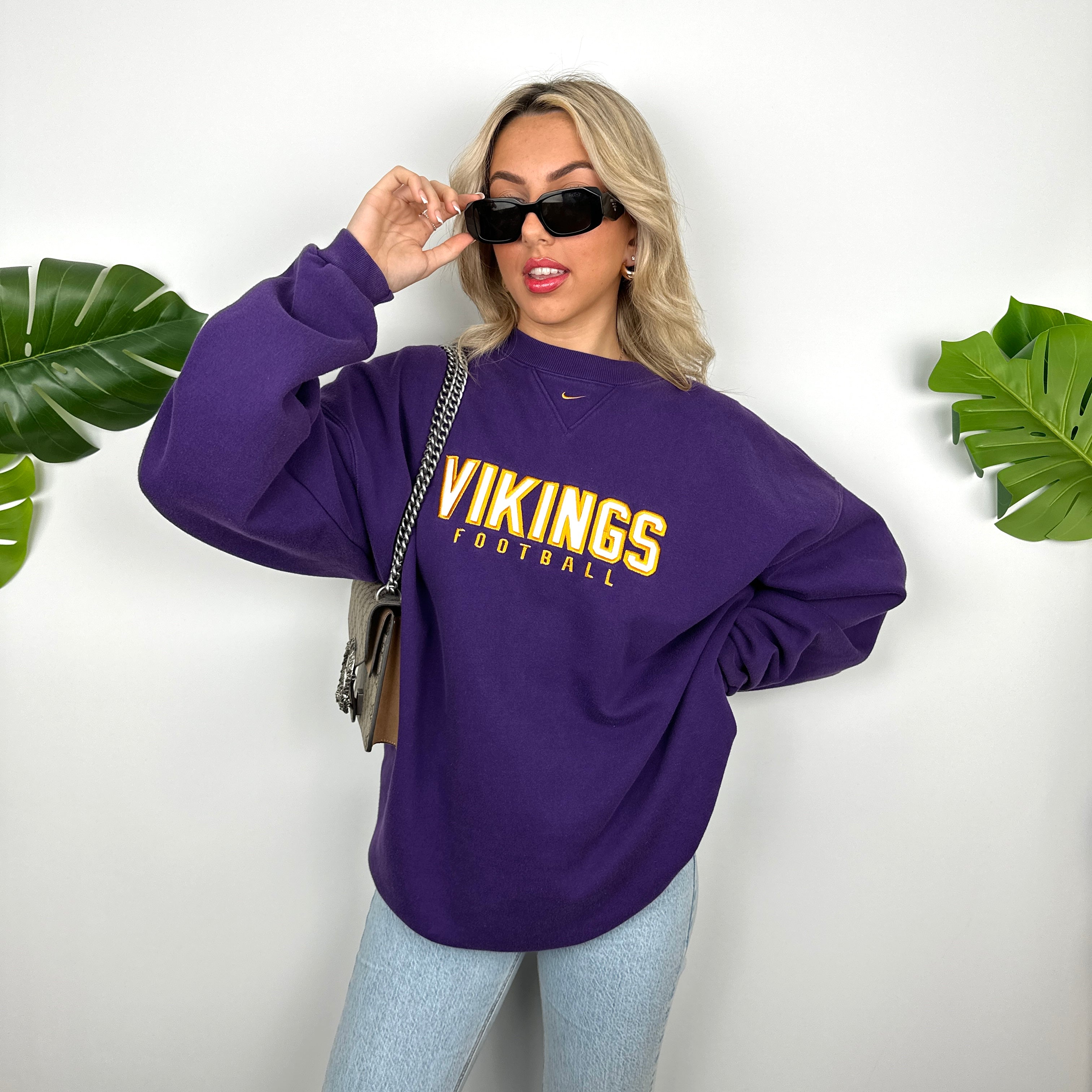 Nike x Minnesota Vikings Purple Embroidered Spell Out Sweatshirt (XL)