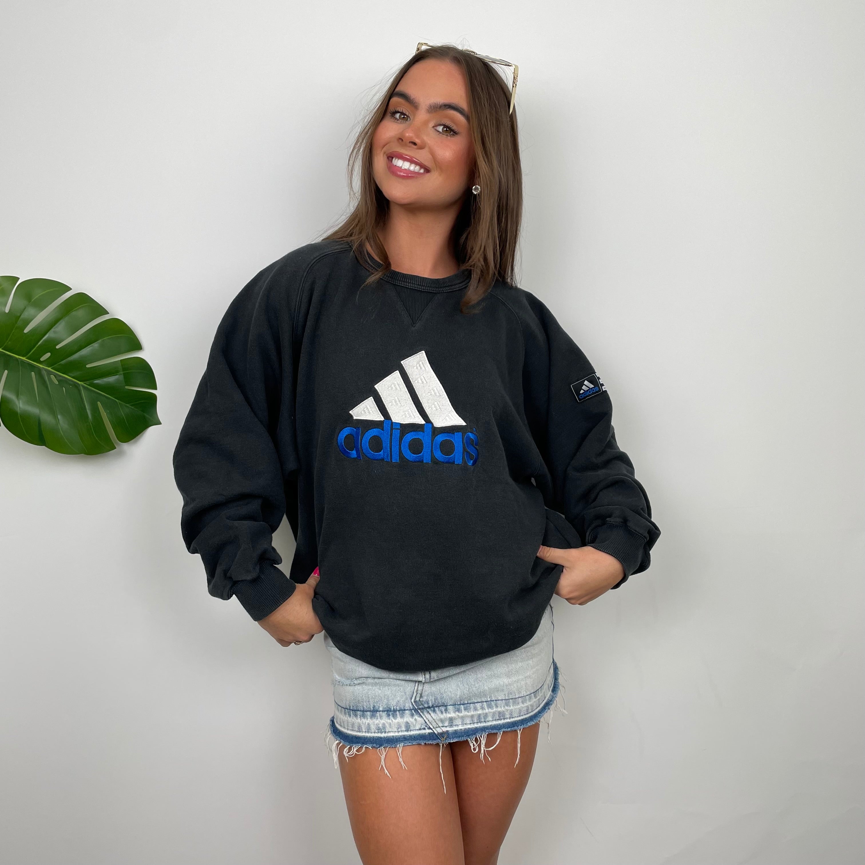 Adidas Black Embroidered Spell Out Sweatshirt (L)