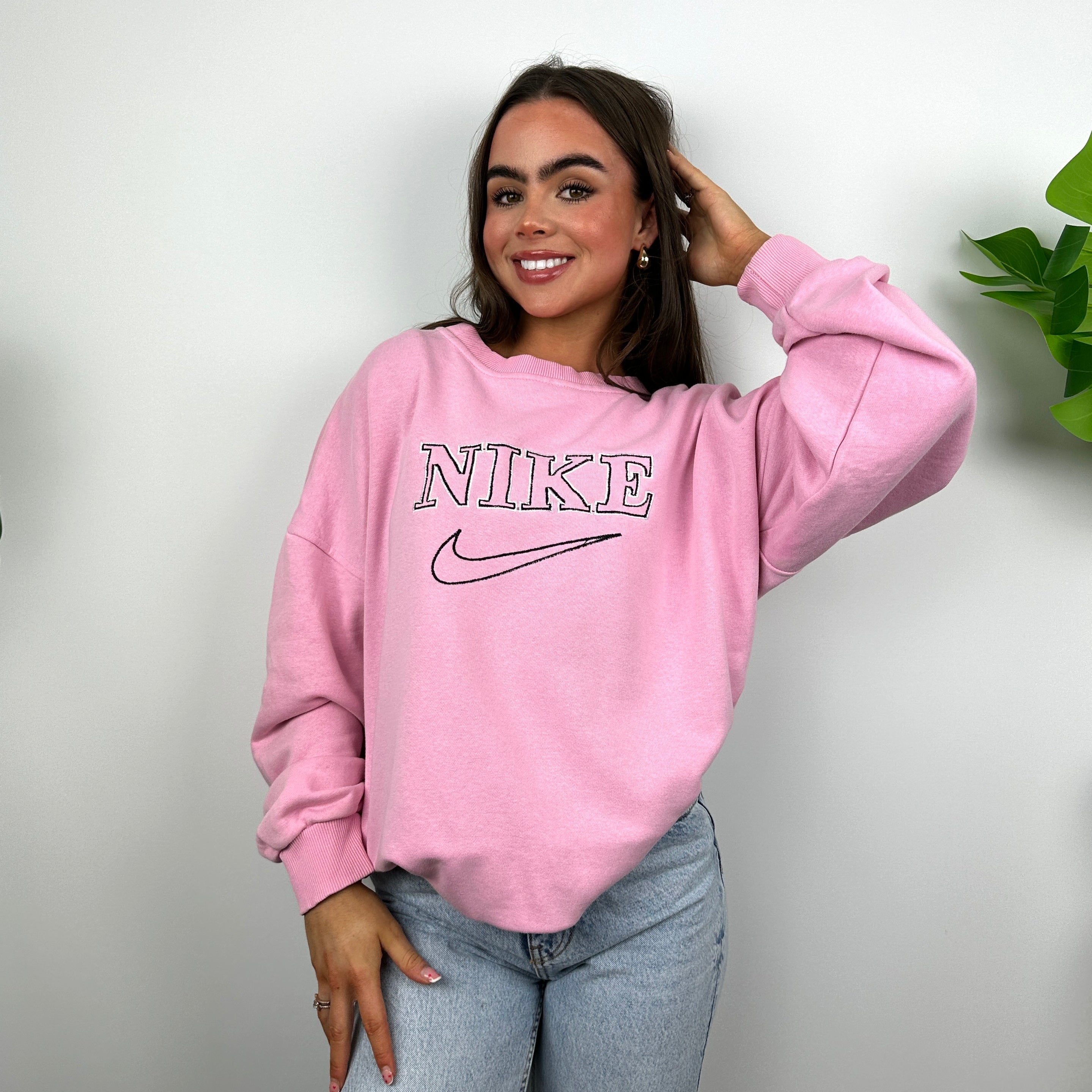 Nike Baby Pink Embroidered Spell Out Sweatshirt (L)