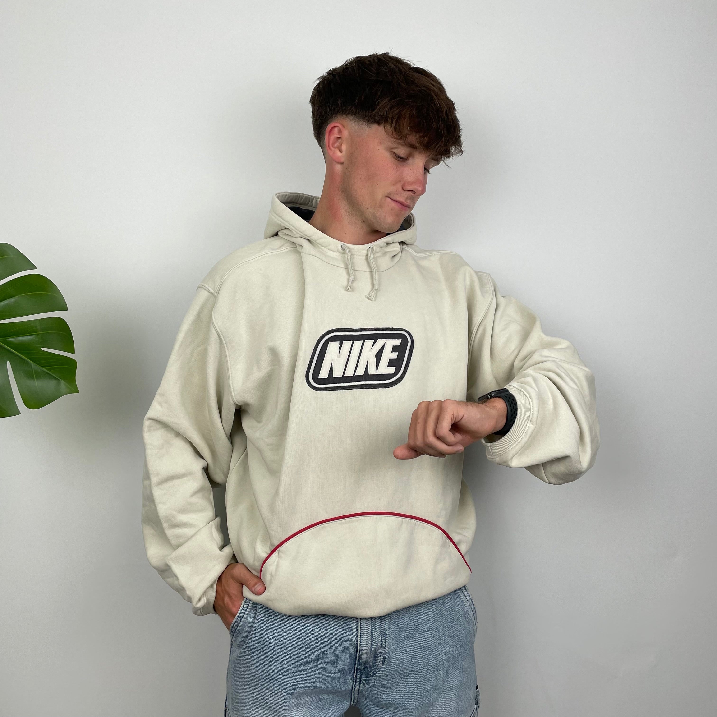 Nike Cream Embroidered Spell Out Hoodie (XL)