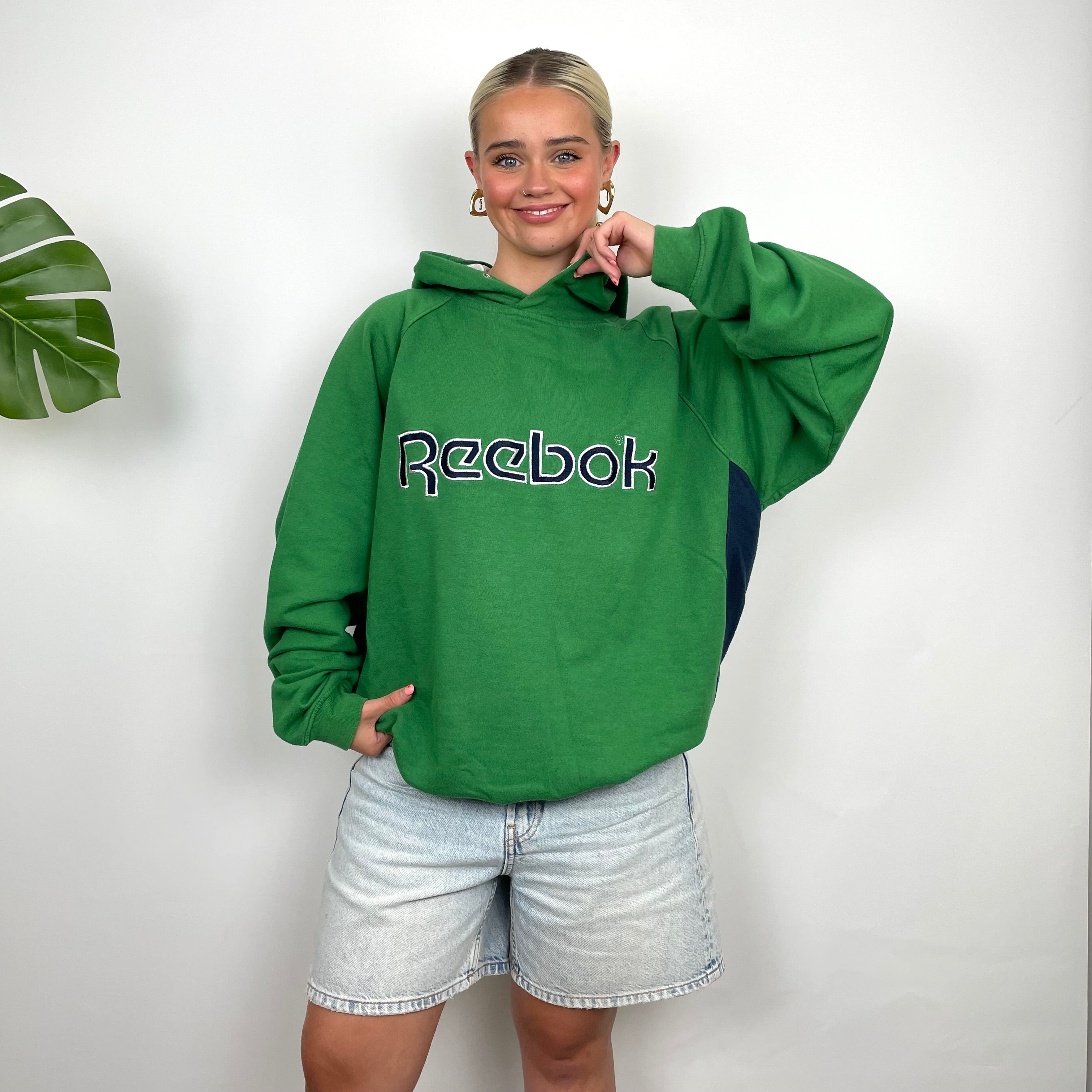 Reebok Green Embroidered Spell Out Hoodie (XL)