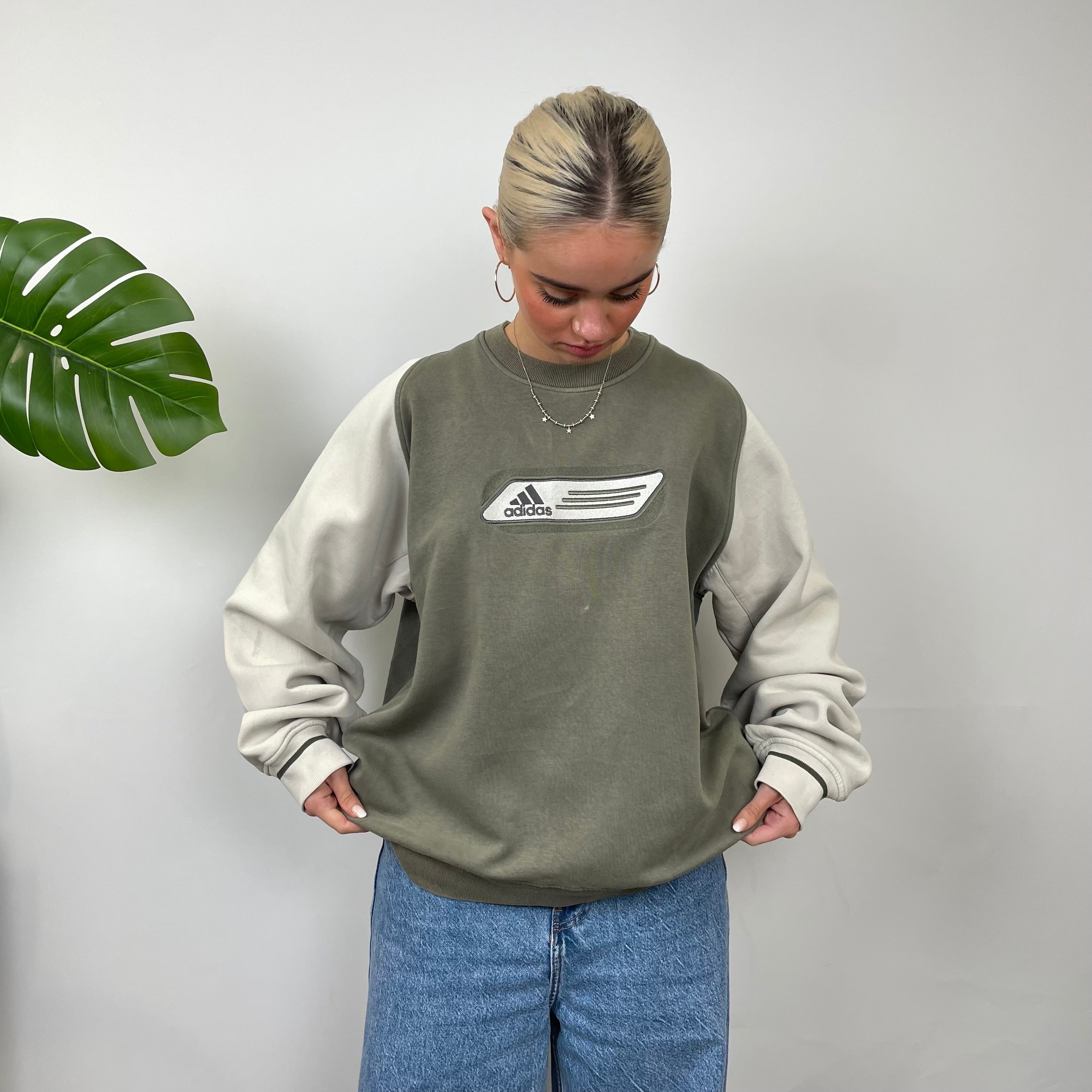 Adidas Green Embroidered Spell Out Sweatshirt (L)