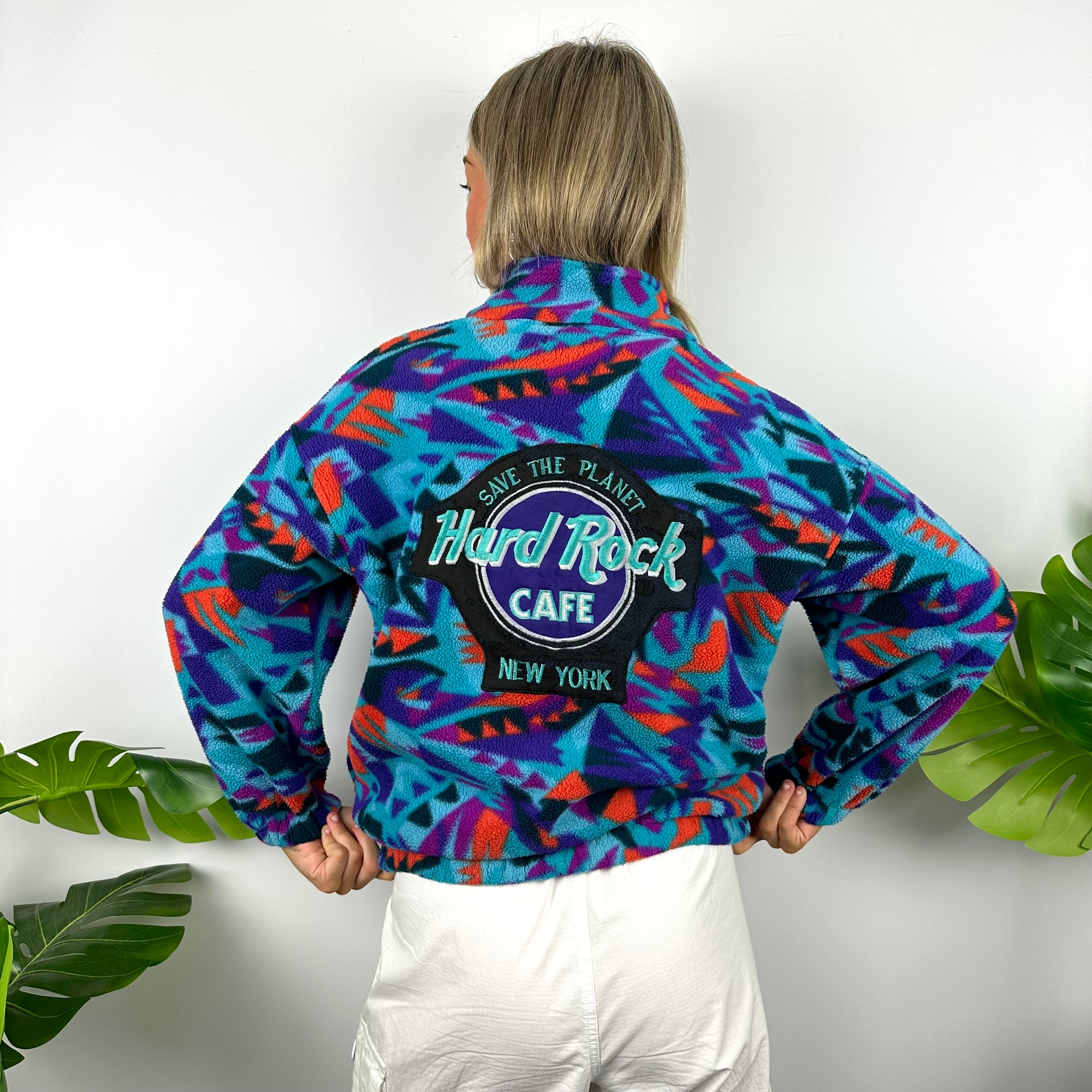 Hard Rock Cafe Embroidered Spell Out Funky Teddy Bear Fleece Zip Up Jacket (S)