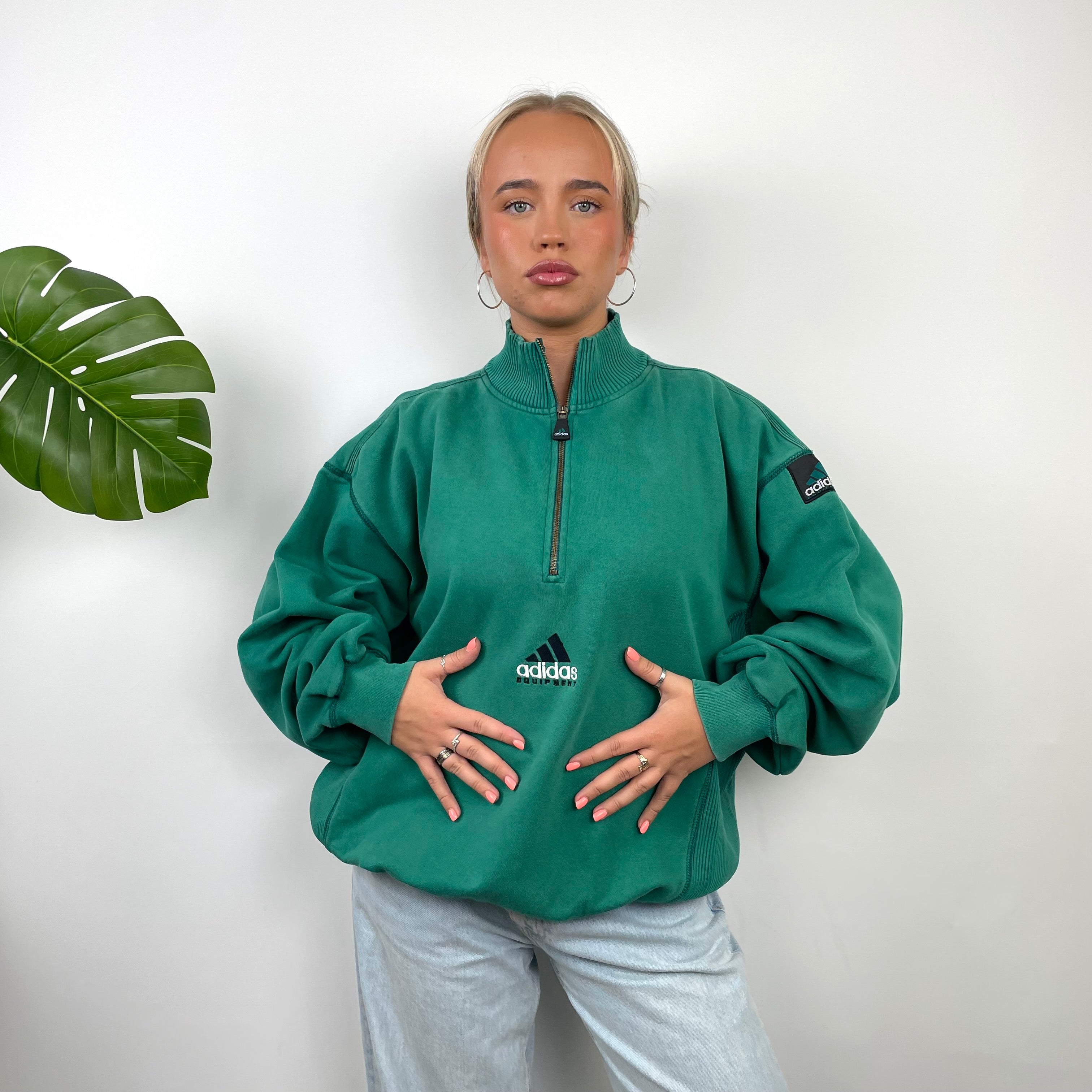 Adidas Equipment RARE Green Embroidered Spell Out Quarter Zip Up (L)