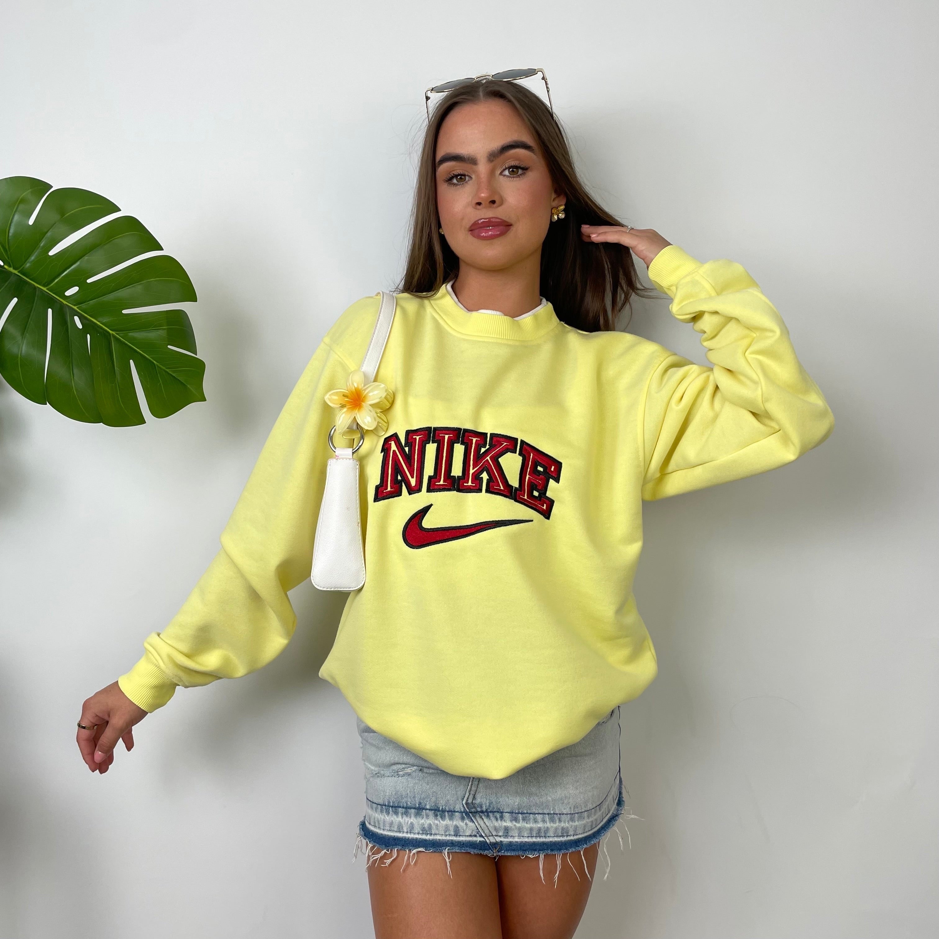 Nike Pastel Yellow Embroidered Spell Out Sweatshirt (L)