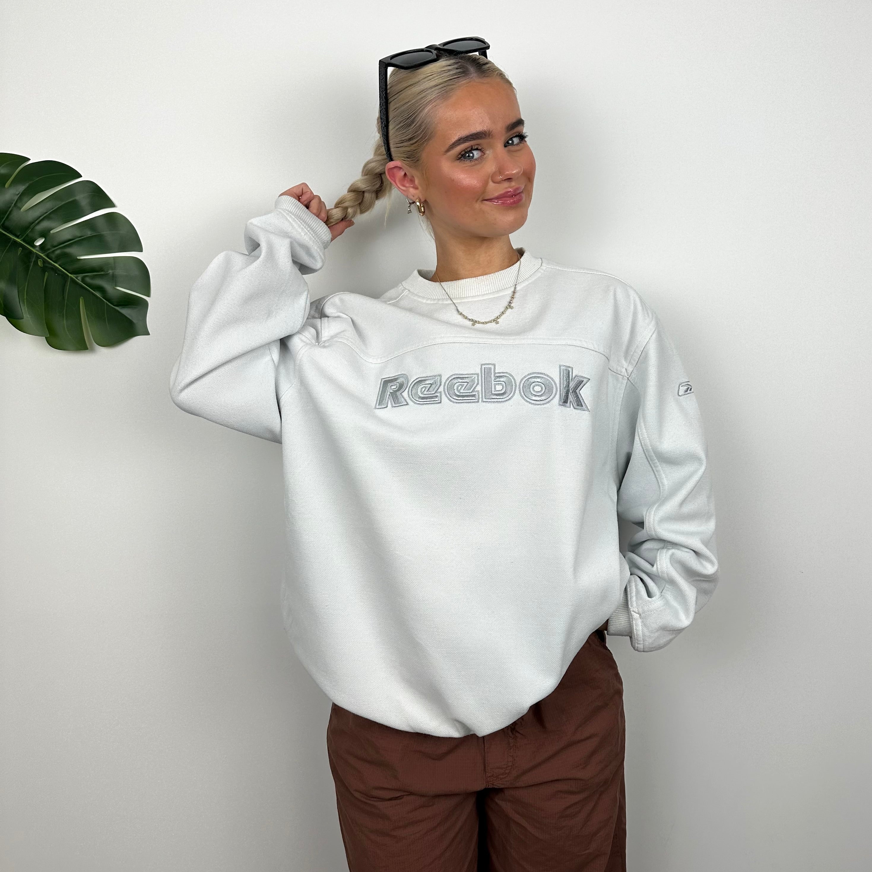 Reebok White And Silver Embroidered Spell Out Sweatshirt (M)