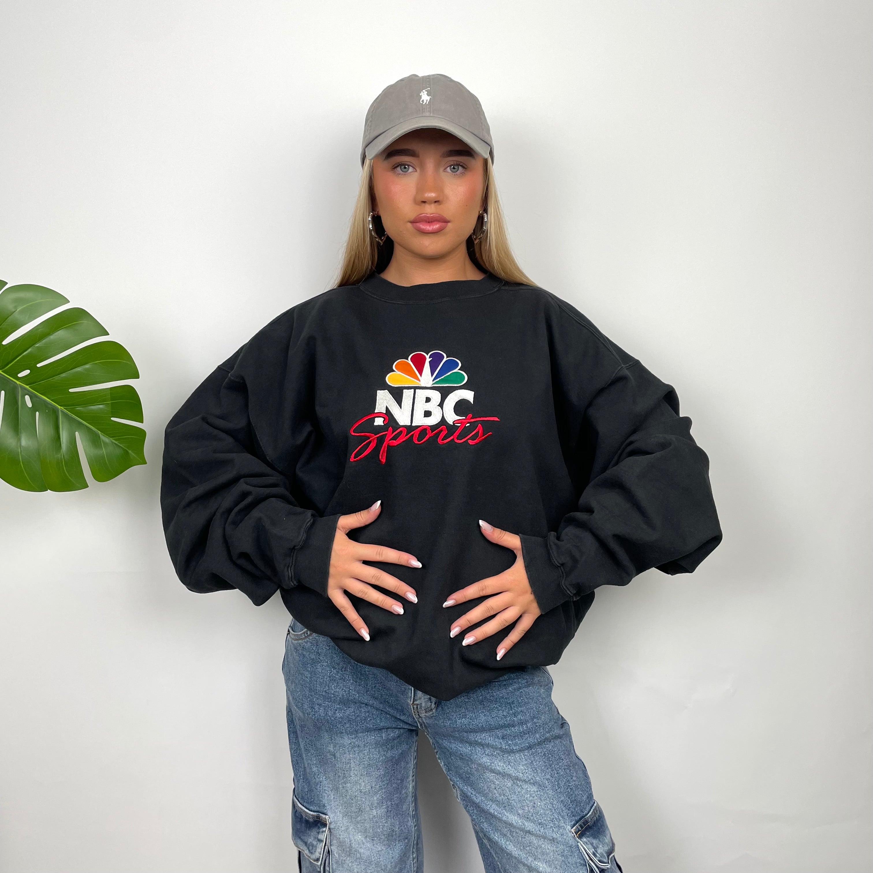 NBC Sports Black Embroidered Spell Out Sweatshirt (XXL)