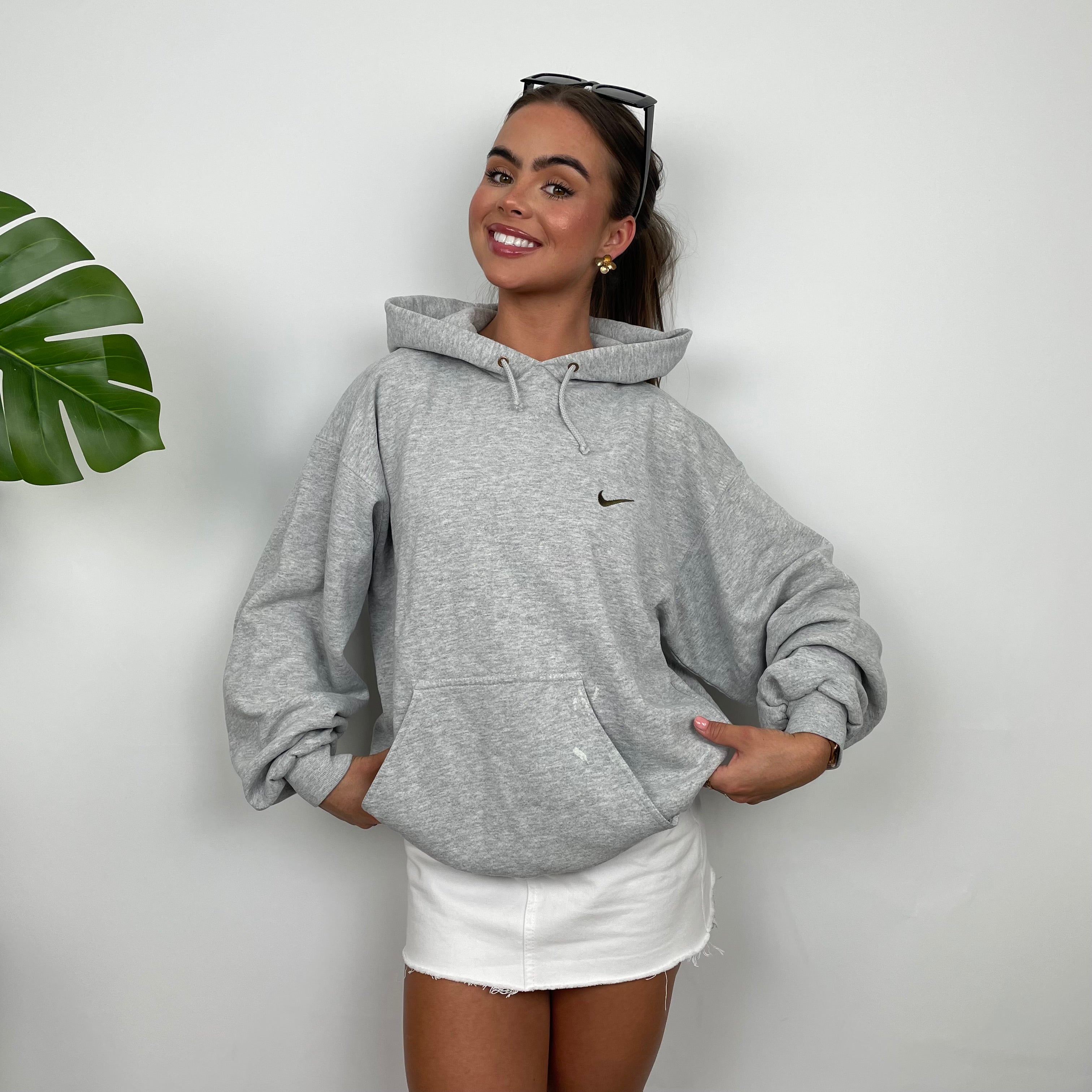 Nike Grey Embroidered Swoosh Hoodie (M)