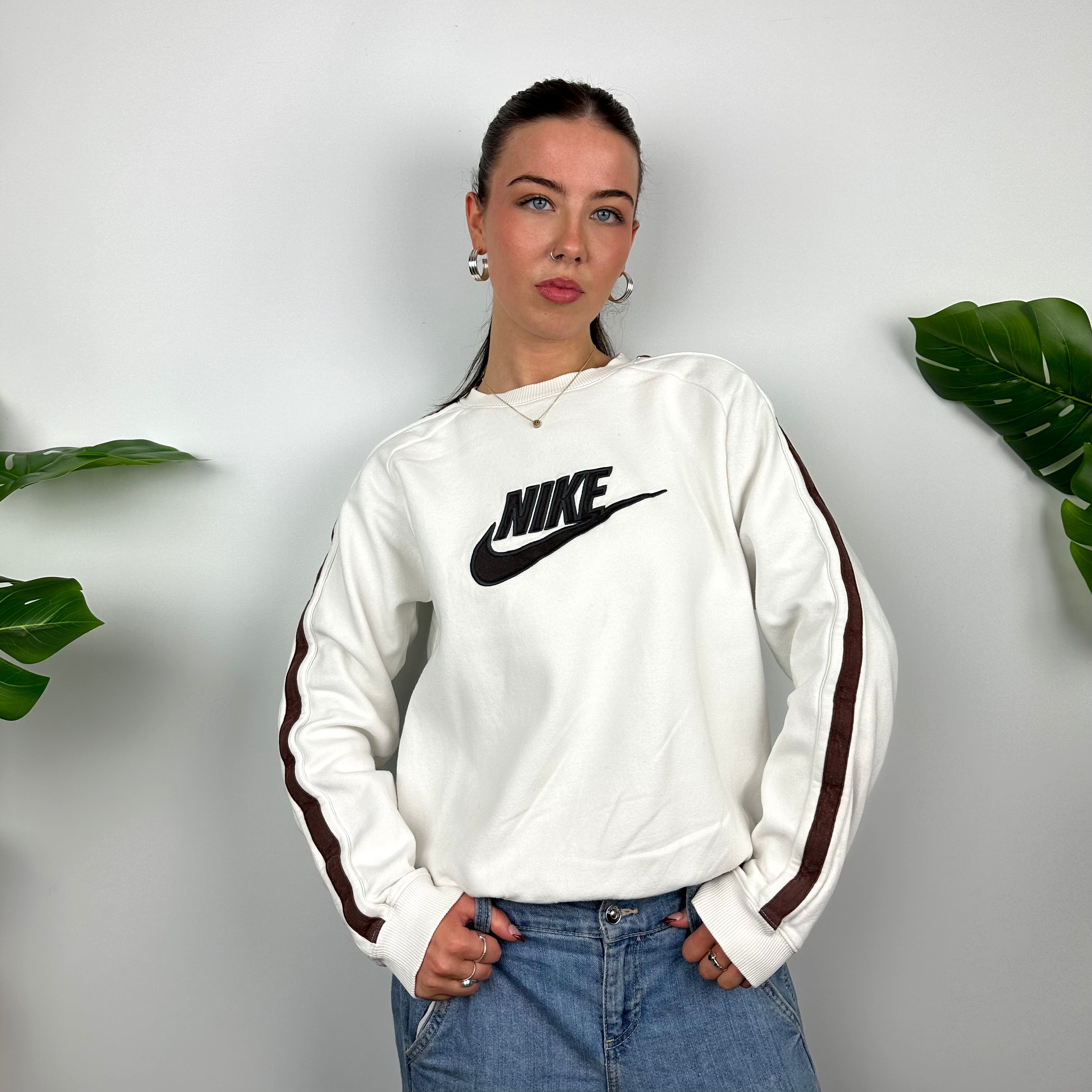 Nike White Embroidered Spell Out Sweatshirt (S)