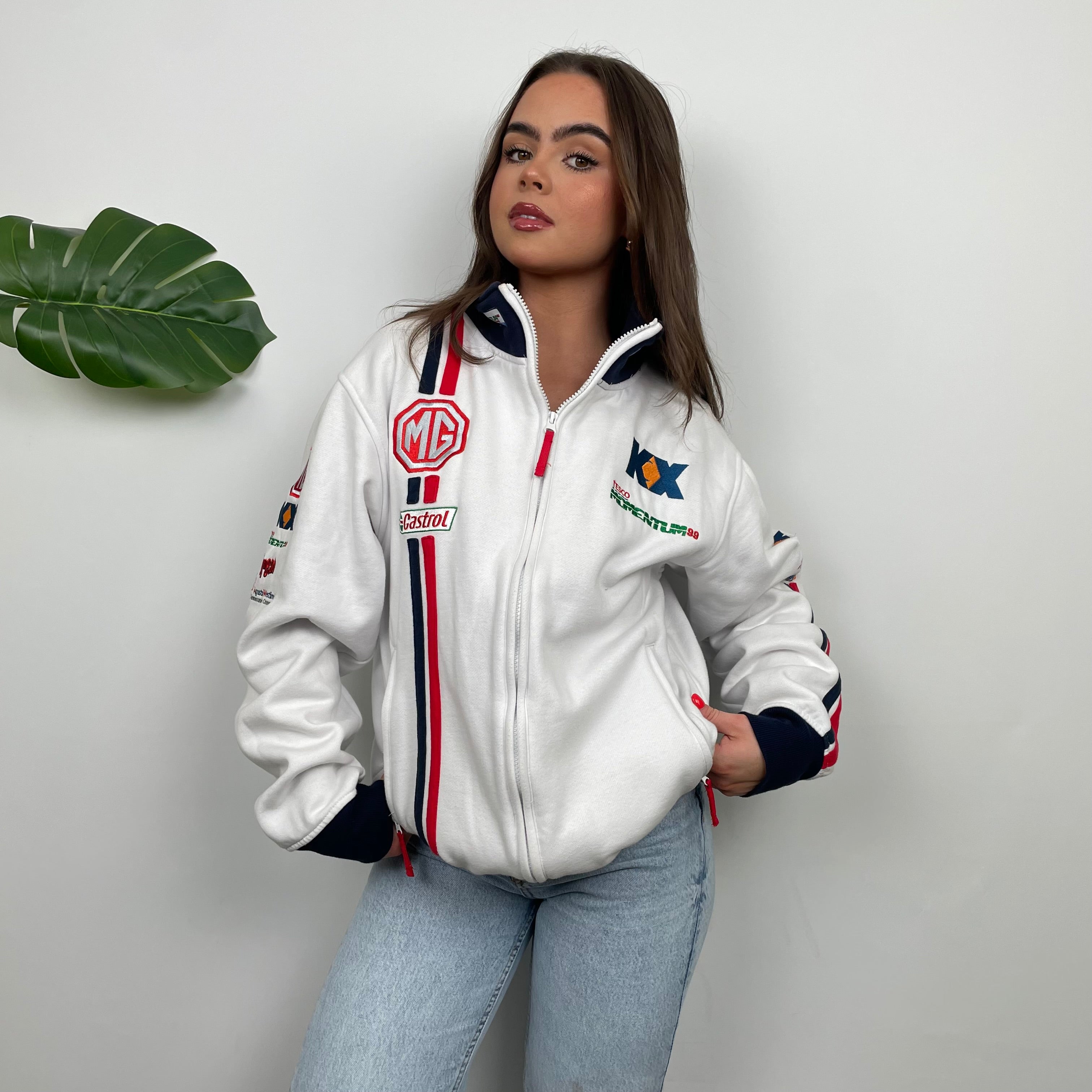 MG Racing White Embroidered Spell Out Zip Up Jacket (L)