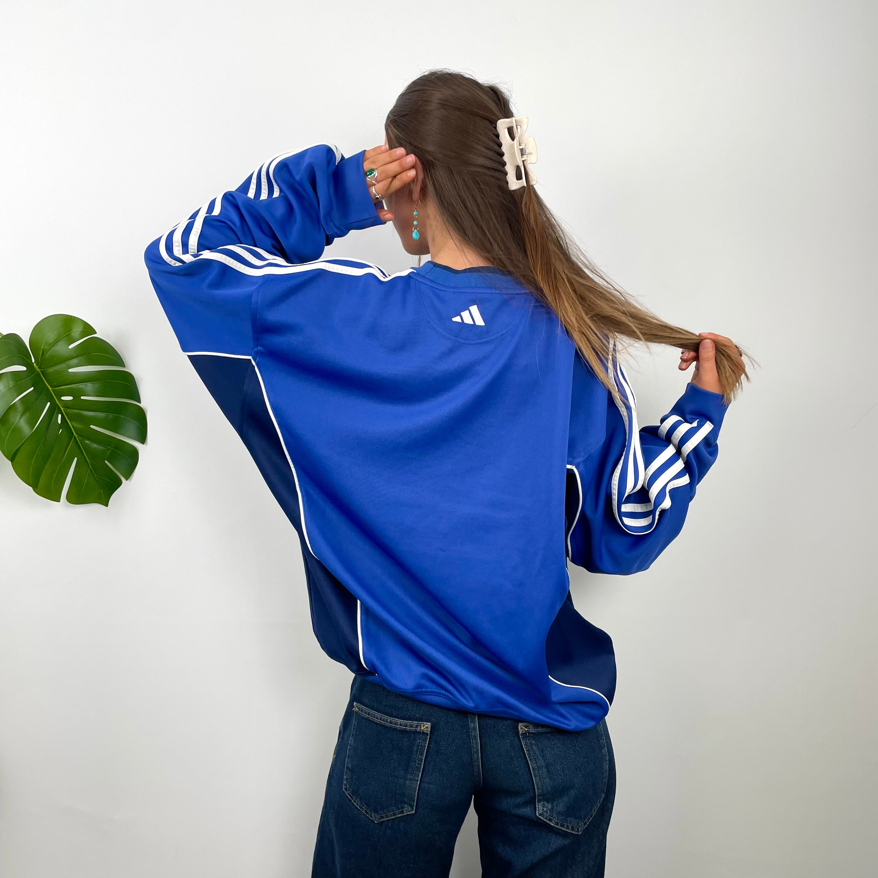 Adidas Blue Embroidered Spell Out Sweatshirt (L)