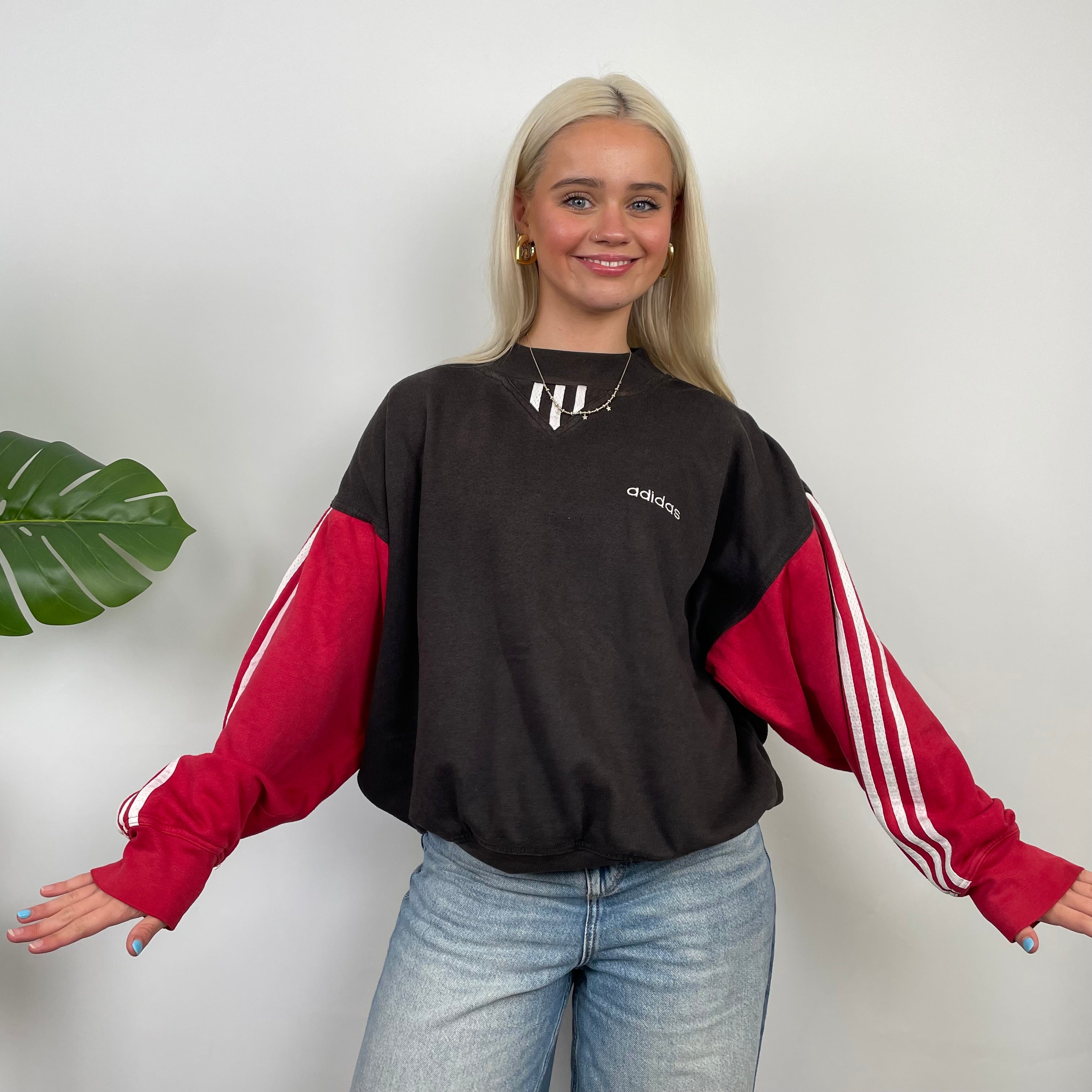 Adidas Red & Black Embroidered Spell Out Sweatshirt (S)