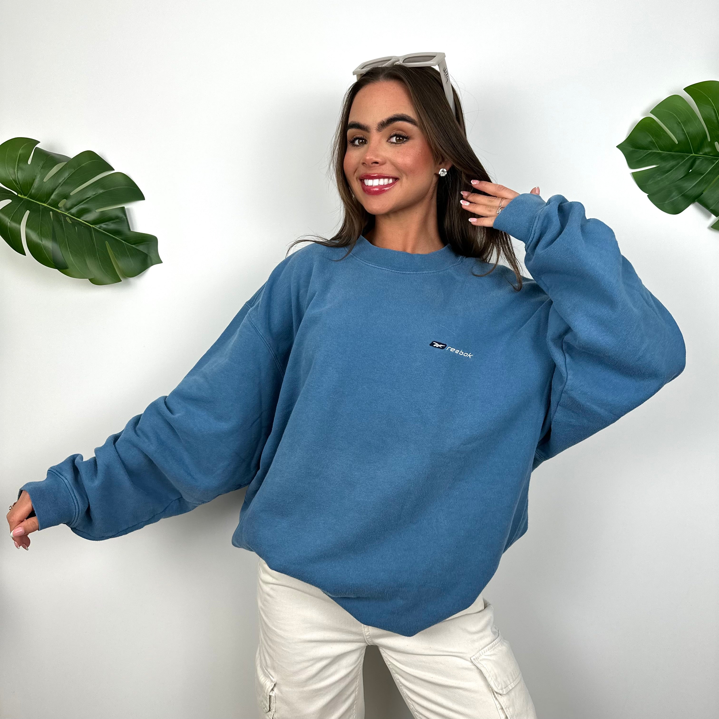 Reebok Blue Embroidered Spell Out Sweatshirt (L)