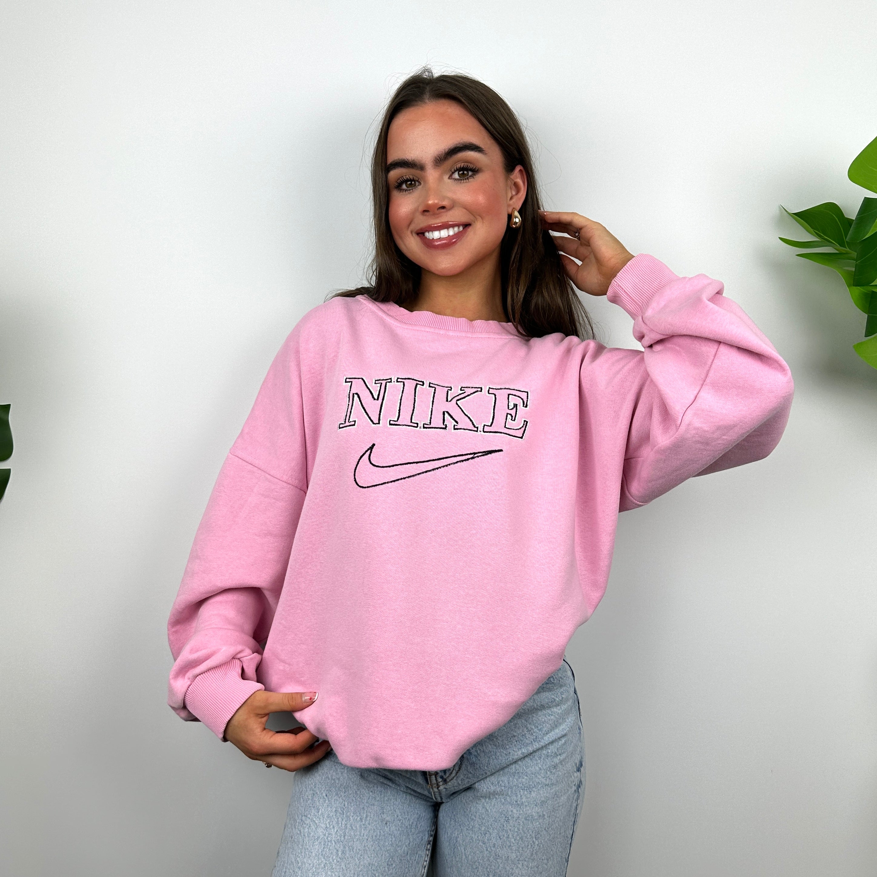 Nike Baby Pink Embroidered Spell Out Sweatshirt (L)