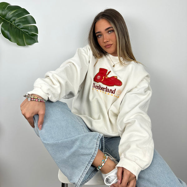 Timberland White Embroidered Spell Out Sweatshirt (L)