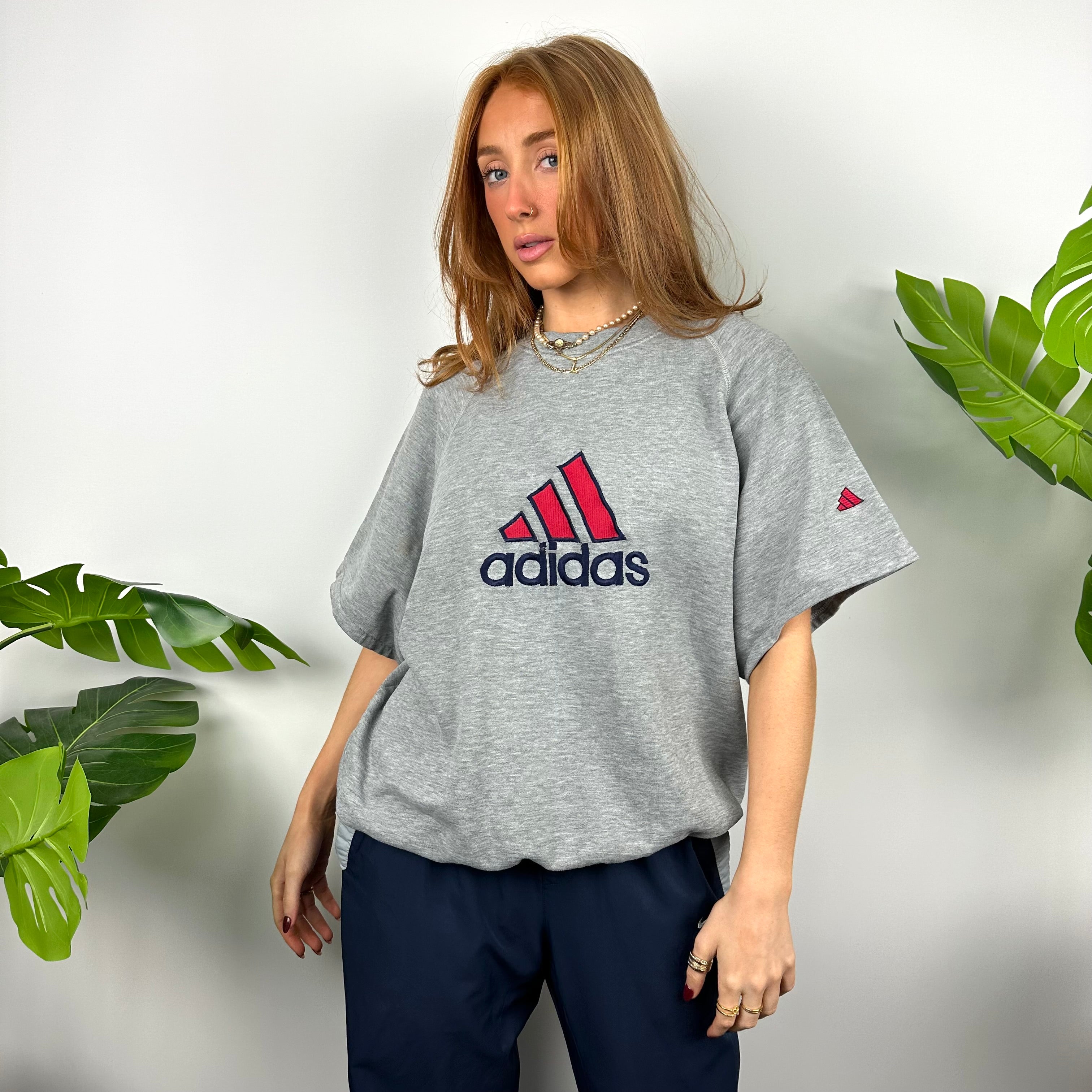 Adidas Grey Embroidered Spell Out T Shirt (L)