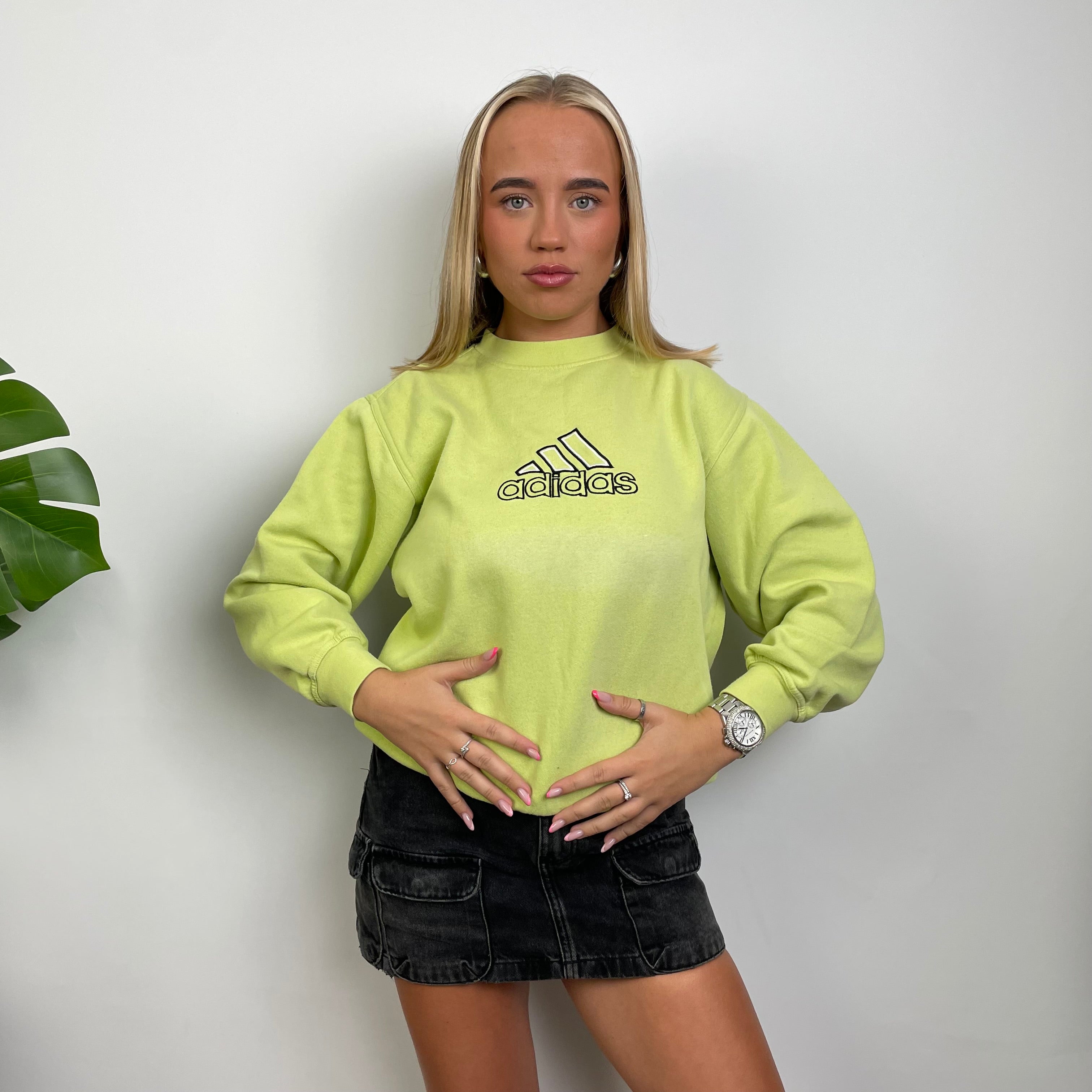 Adidas Yellow Embroidered Spell Out Sweatshirt (S)