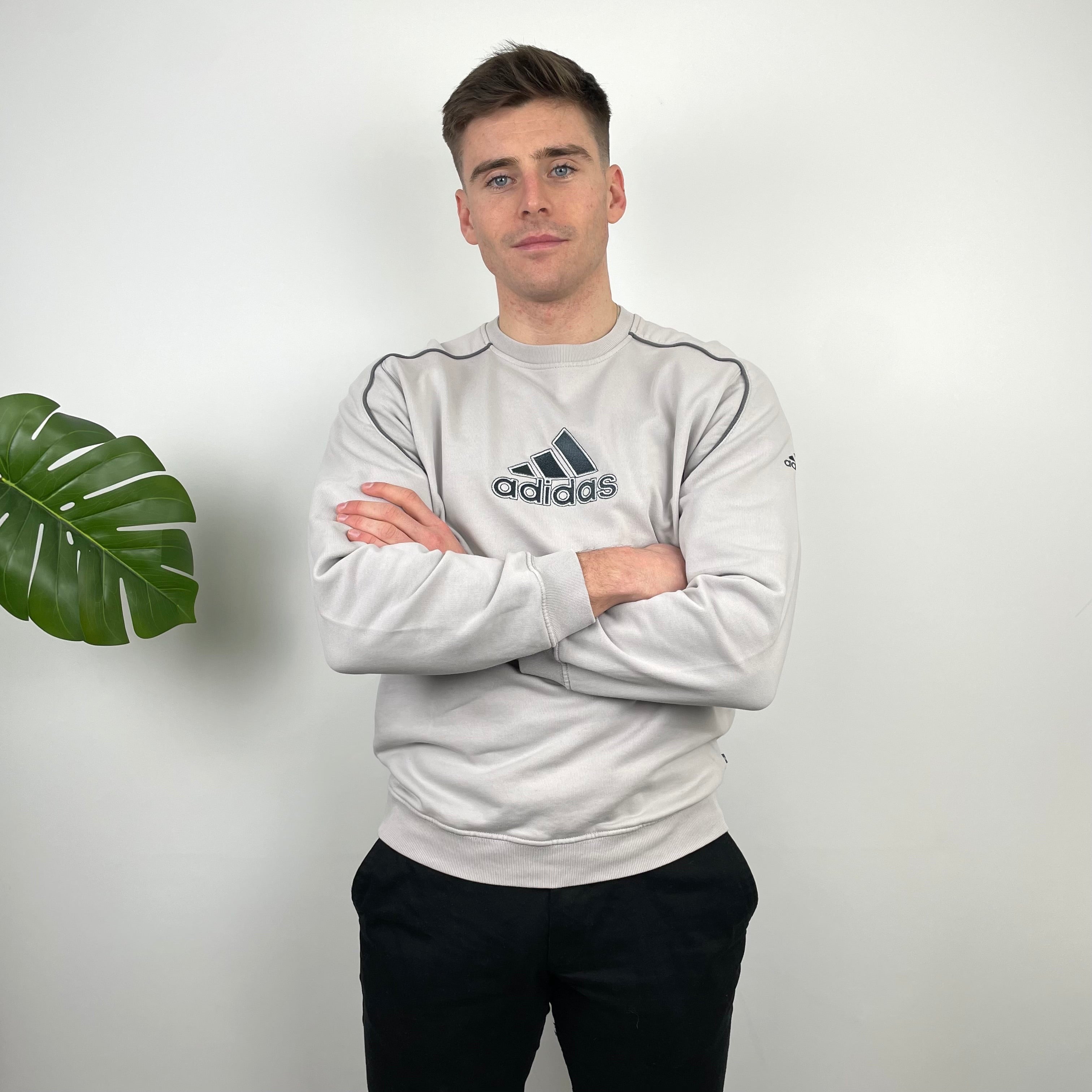 Adidas Grey Embroidered Spell Out Sweatshirt (L)