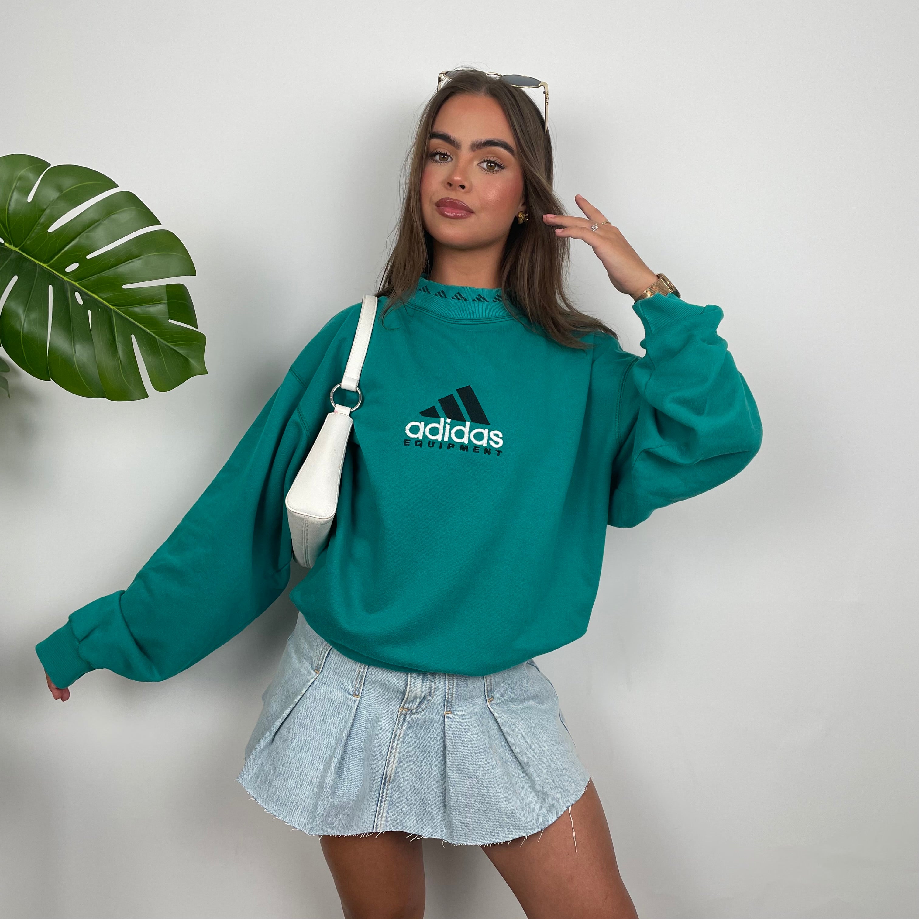 Adidas Equipment Turquoise Blue Embroidered Spell Out Sweatshirt (M)