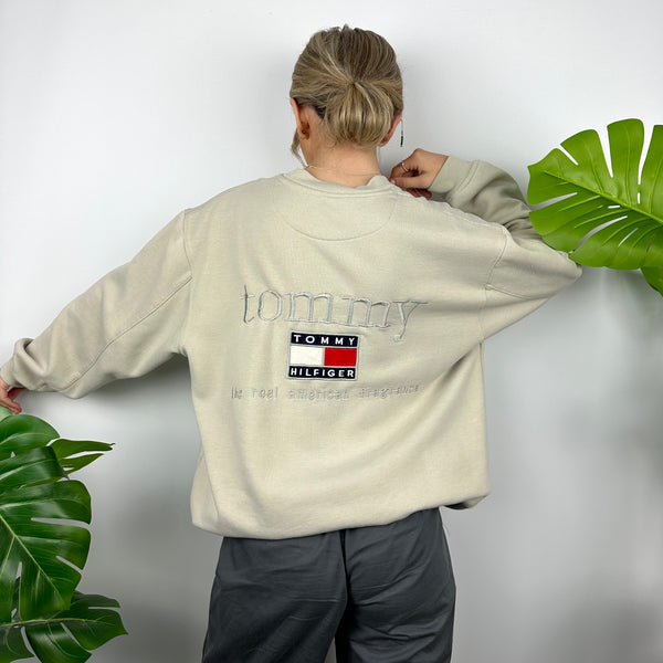 Tommy Hilfiger Beige Embroidered Spell Out Sweatshirt (XL)