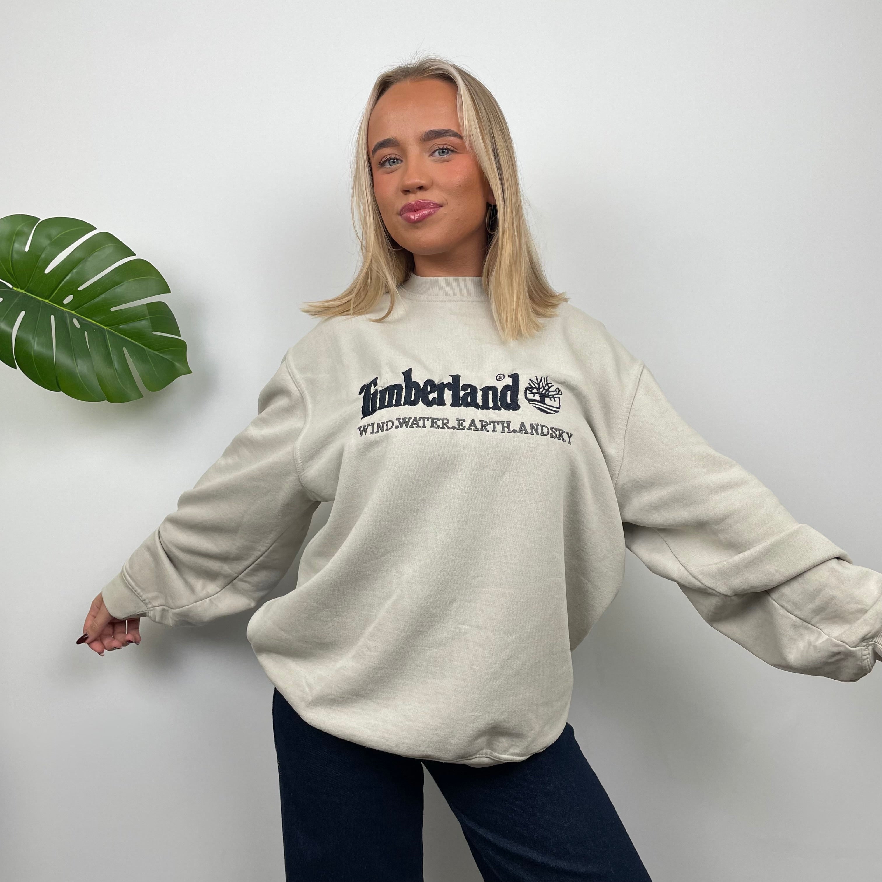 Timberland Cream Embroidered Spell Out Sweatshirt (M)