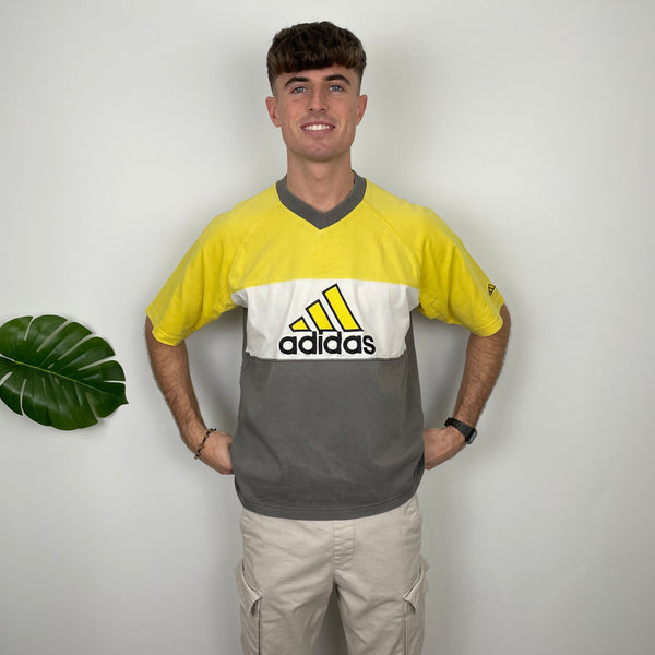 Adidas RARE Yellow & Grey Embroidered Spell Out T Shirt (L)