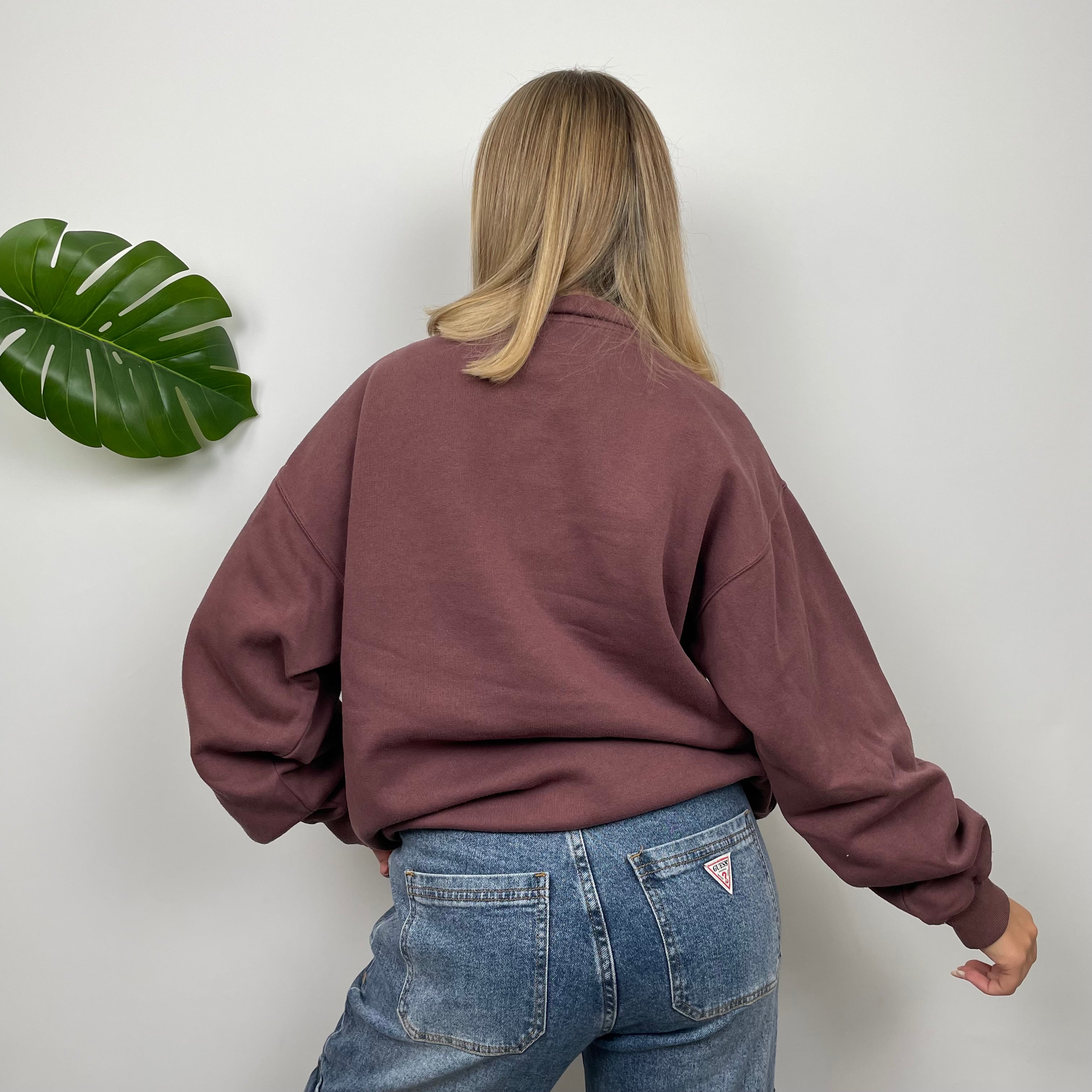 Reebok Maroon Embroidered Spell Out Hoodie (S)