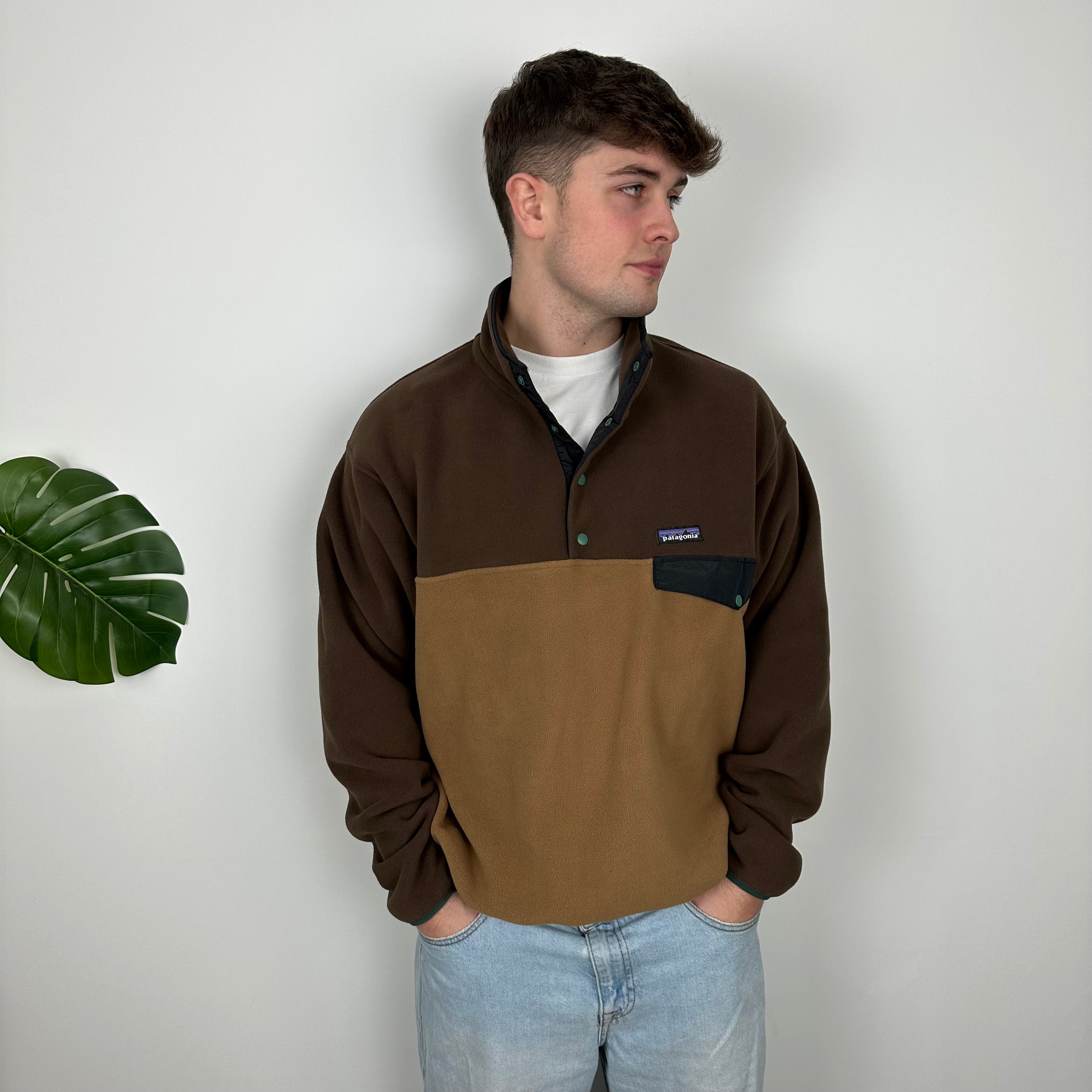 Patagonia Brown Embroidered Spell Out Teddy Bear Fleece Sweatshirt (L)