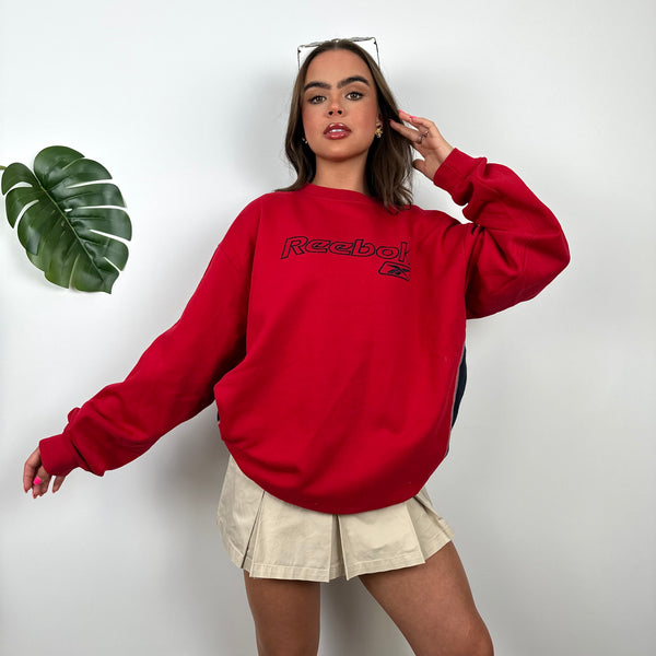 Reebok Red Embroidered Spell Out Sweatshirt (L)