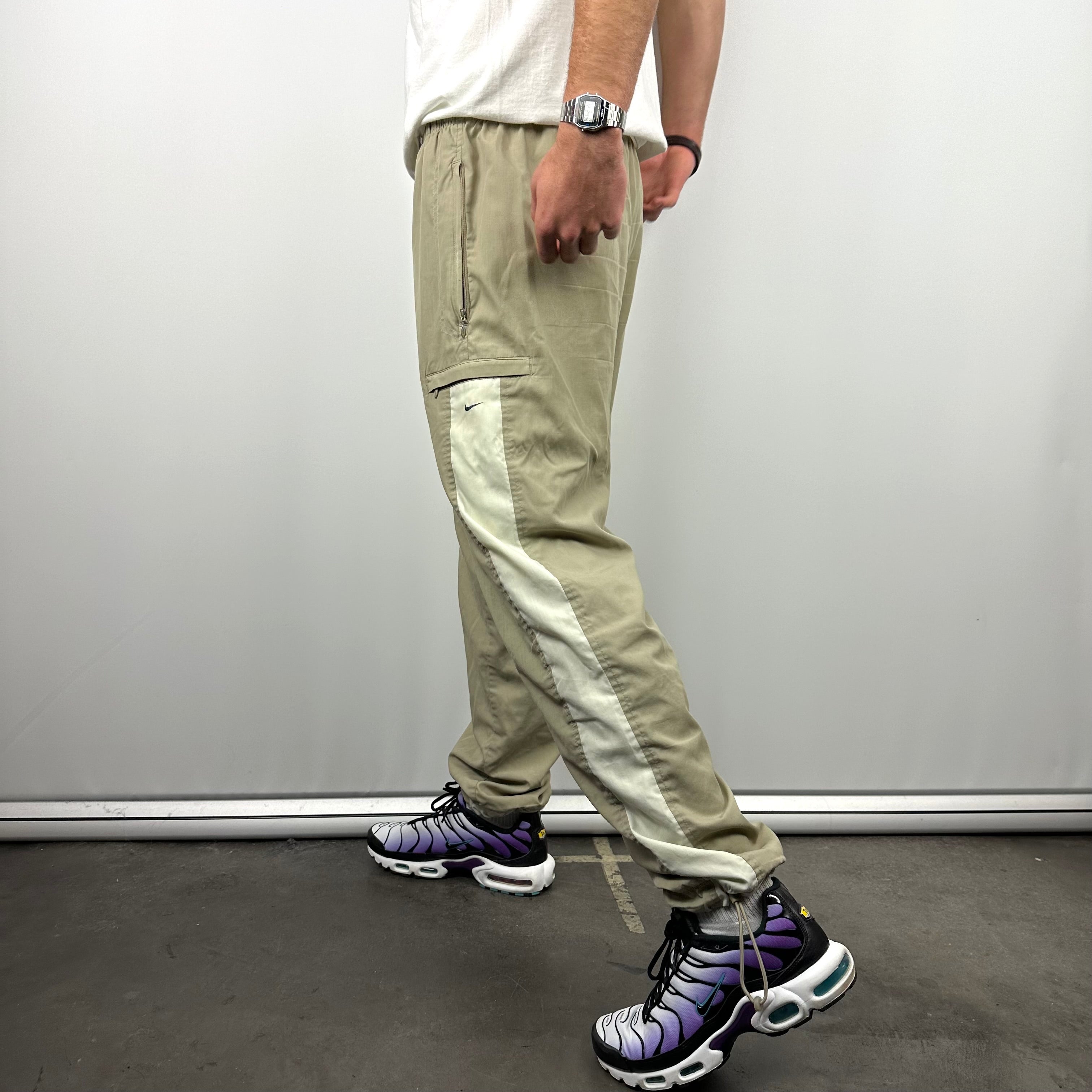 Nike Tan Beige Embroidered Swoosh Track Pants (L)