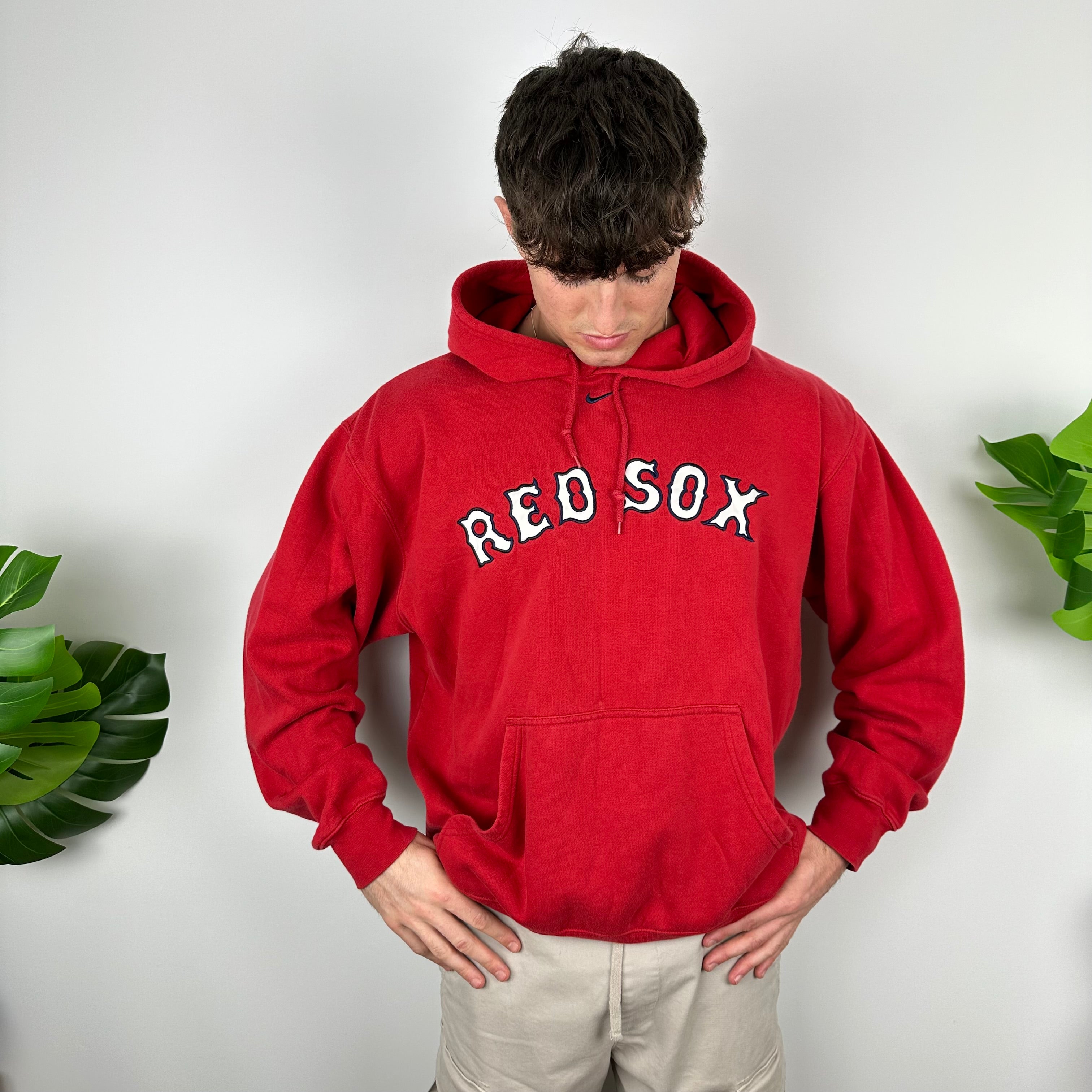 Nike X Boston Red Sox Red Embroidered Spell Out Hoodie (L)