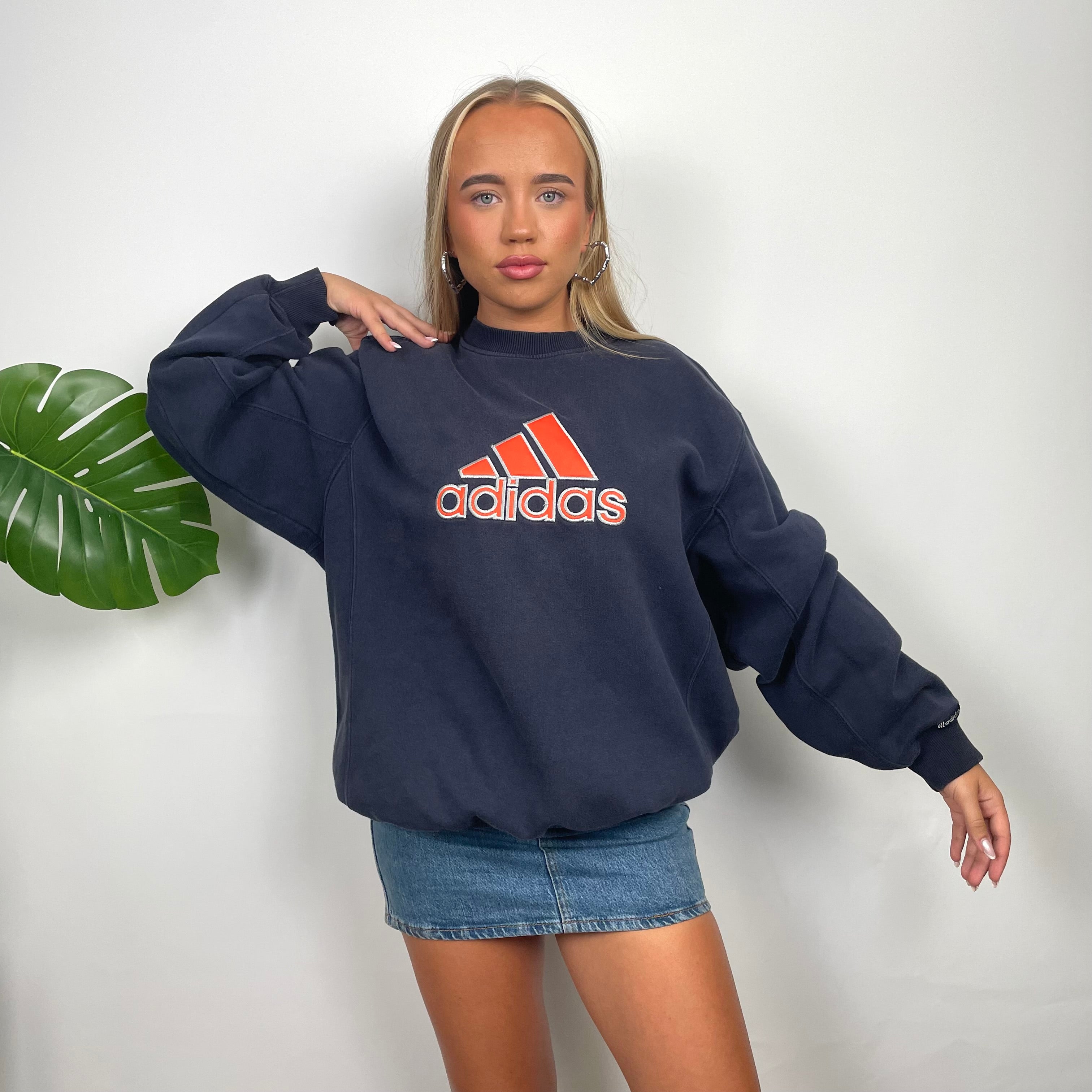 Adidas Navy Embroidered Spell Out Sweatshirt (L)