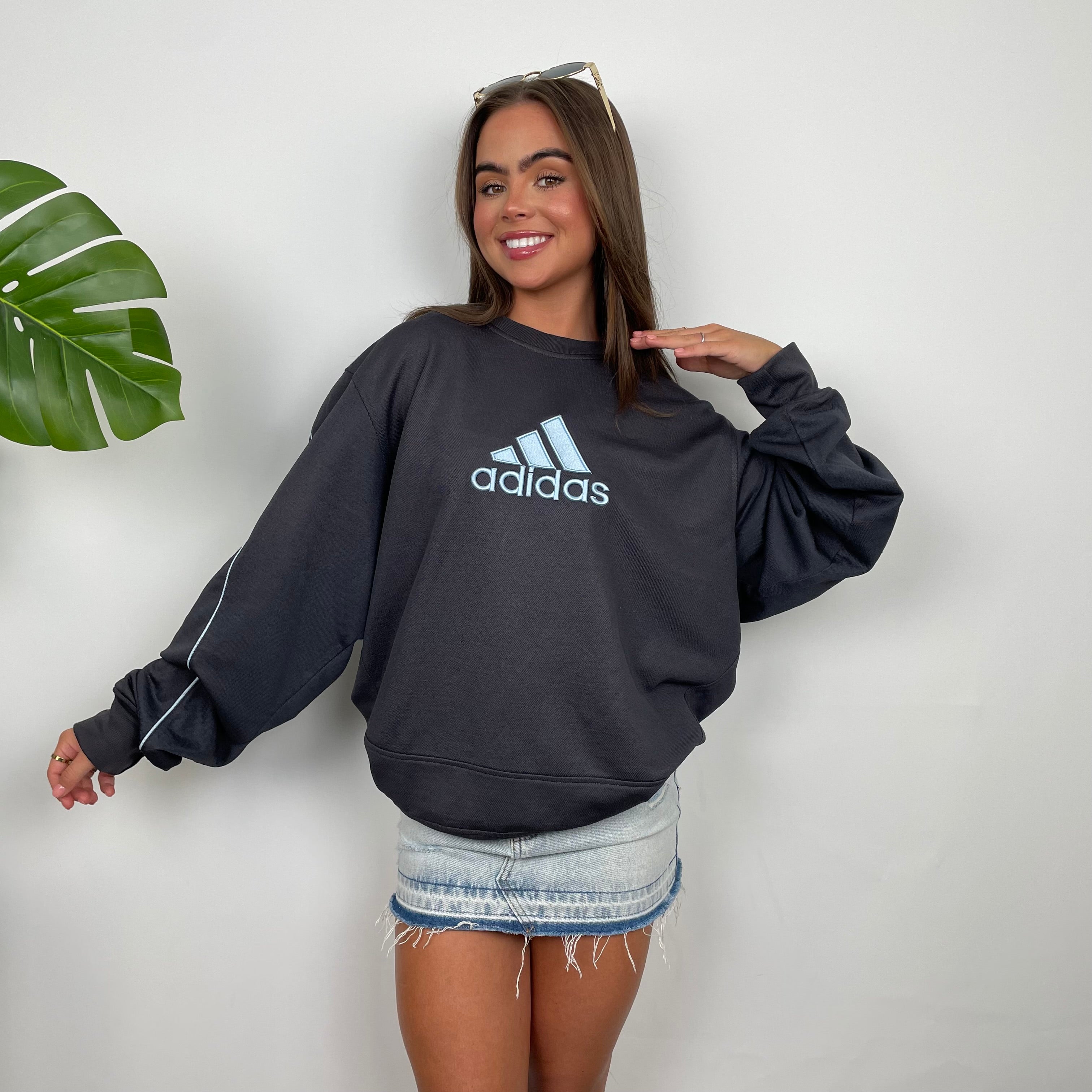 Adidas Charcoal Grey Embroidered Spell Out Sweatshirt (L)