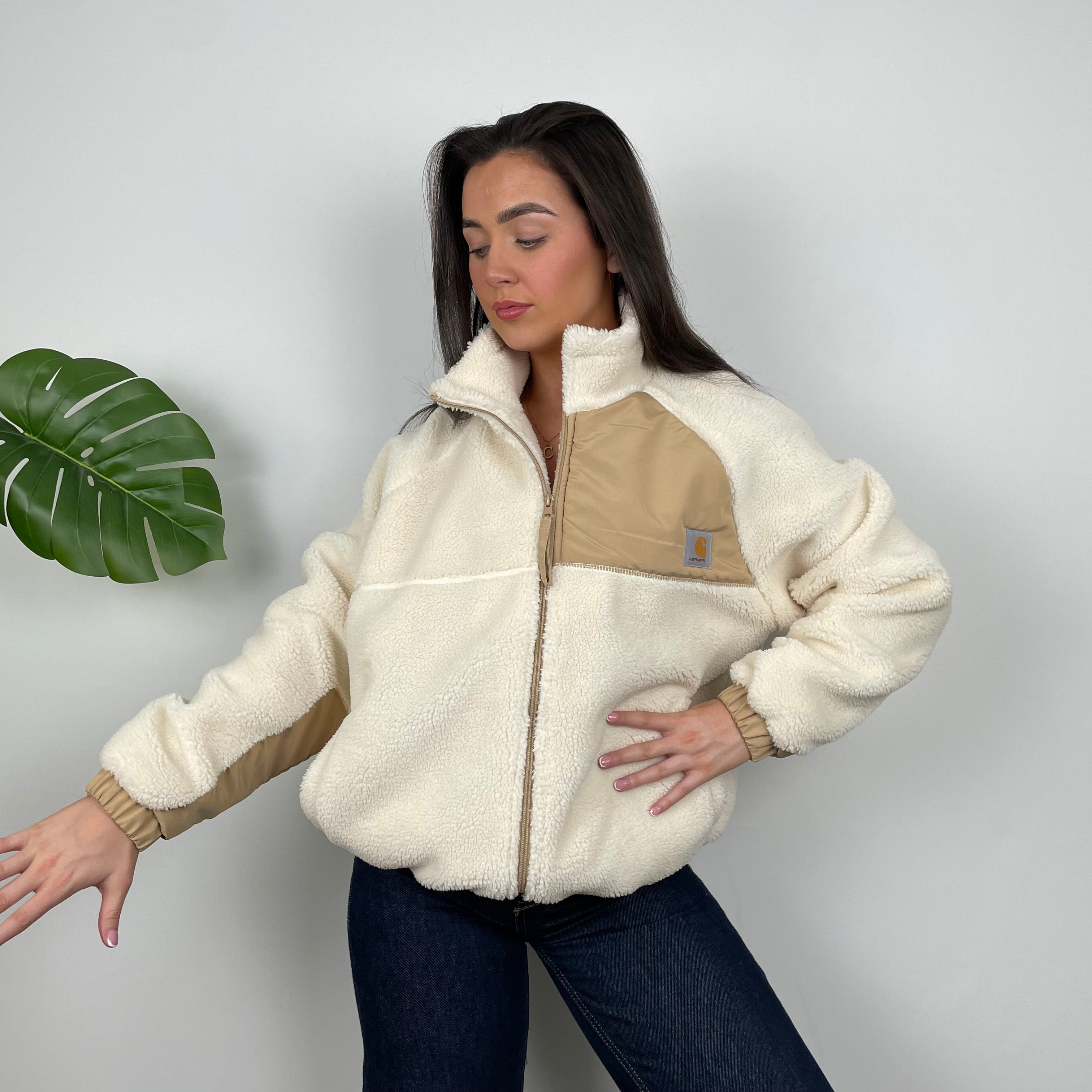 Carhartt Cream Teddy Bear Sherpa Fleece Zip Up Jacket (M)