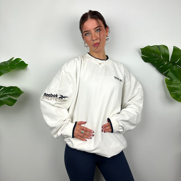 Reebok White Embroidered Spell Out Sweatshirt (L)