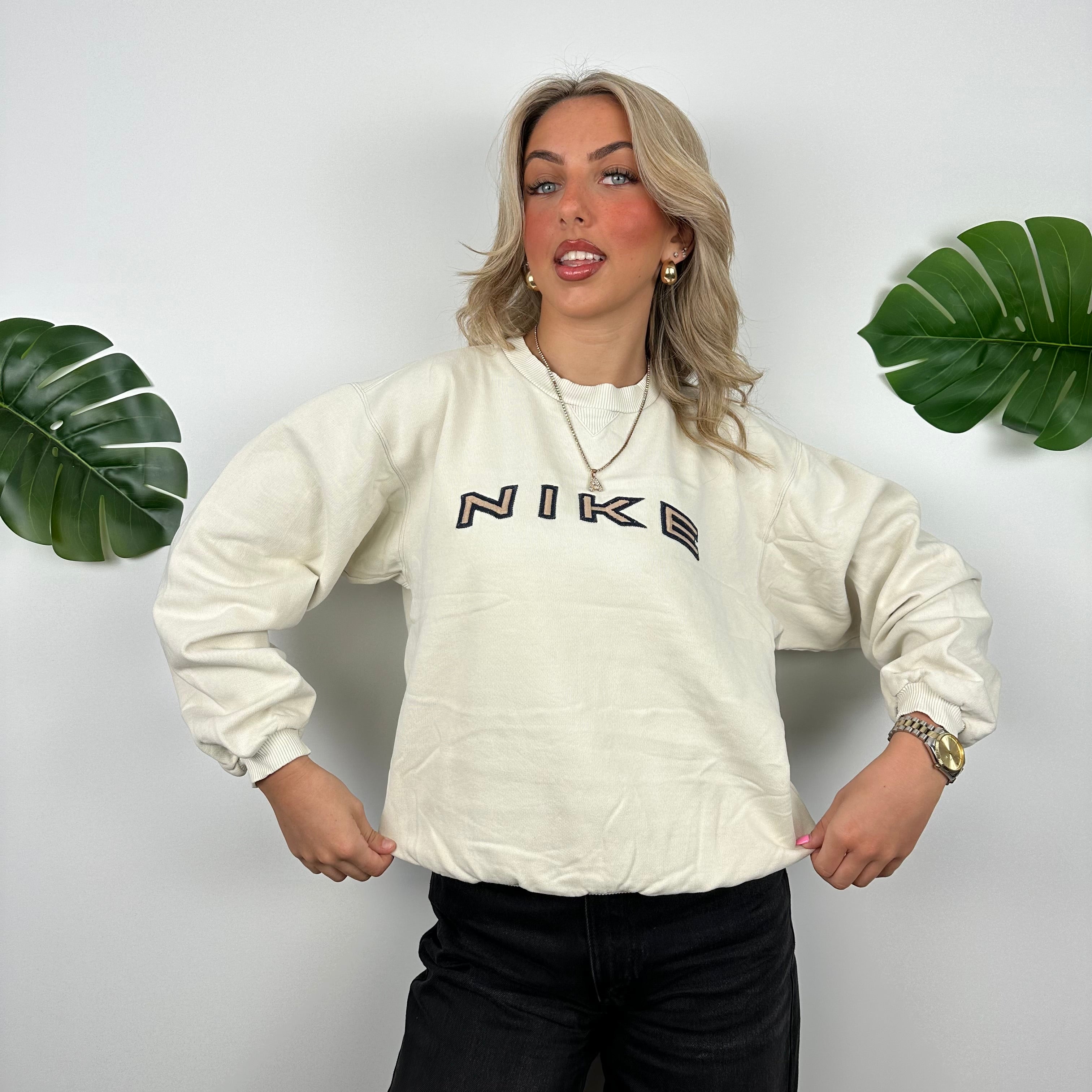 Nike Cream Embroidered Spell Out Sweatshirt (S)